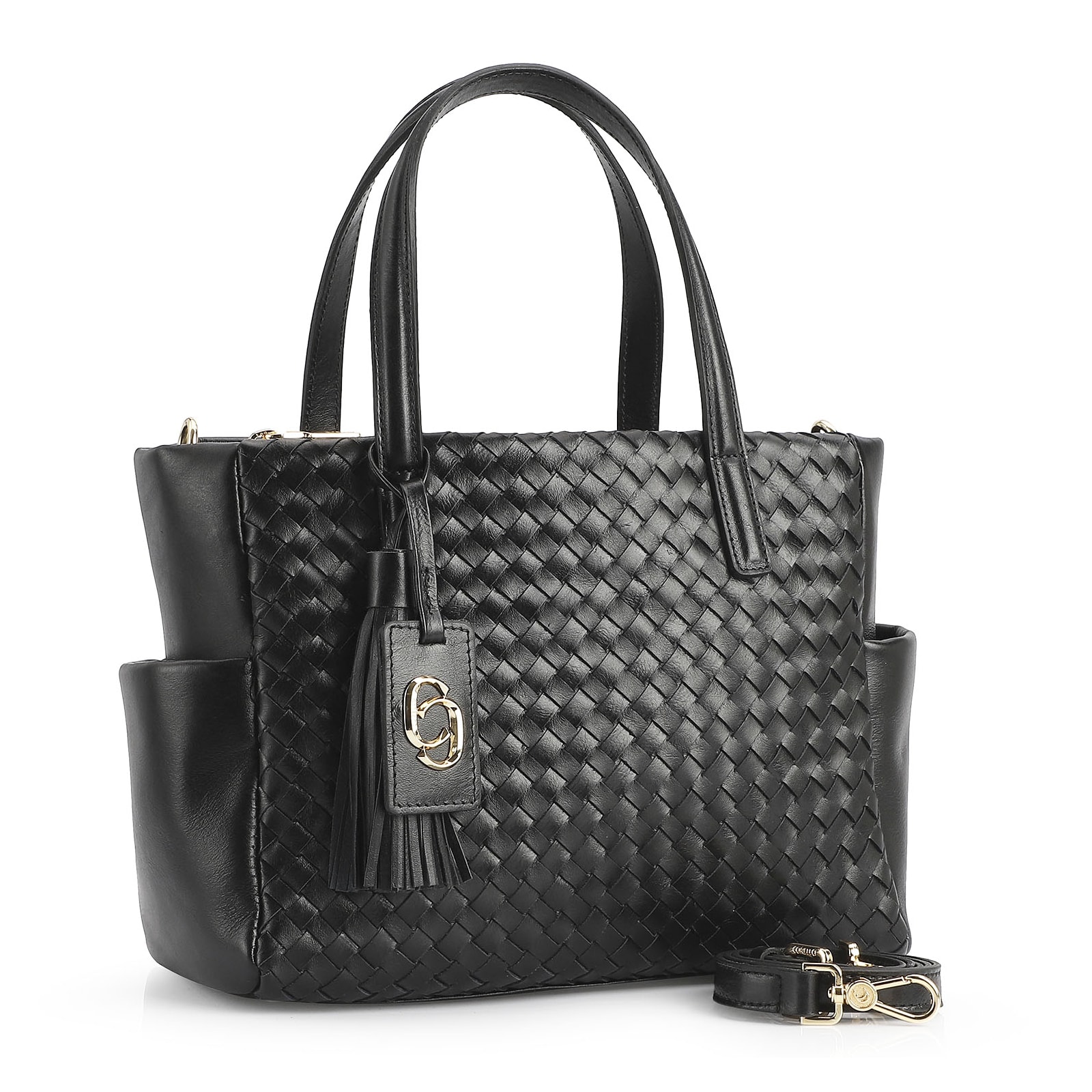 Bolsa Tote Tressê Couro Preto
