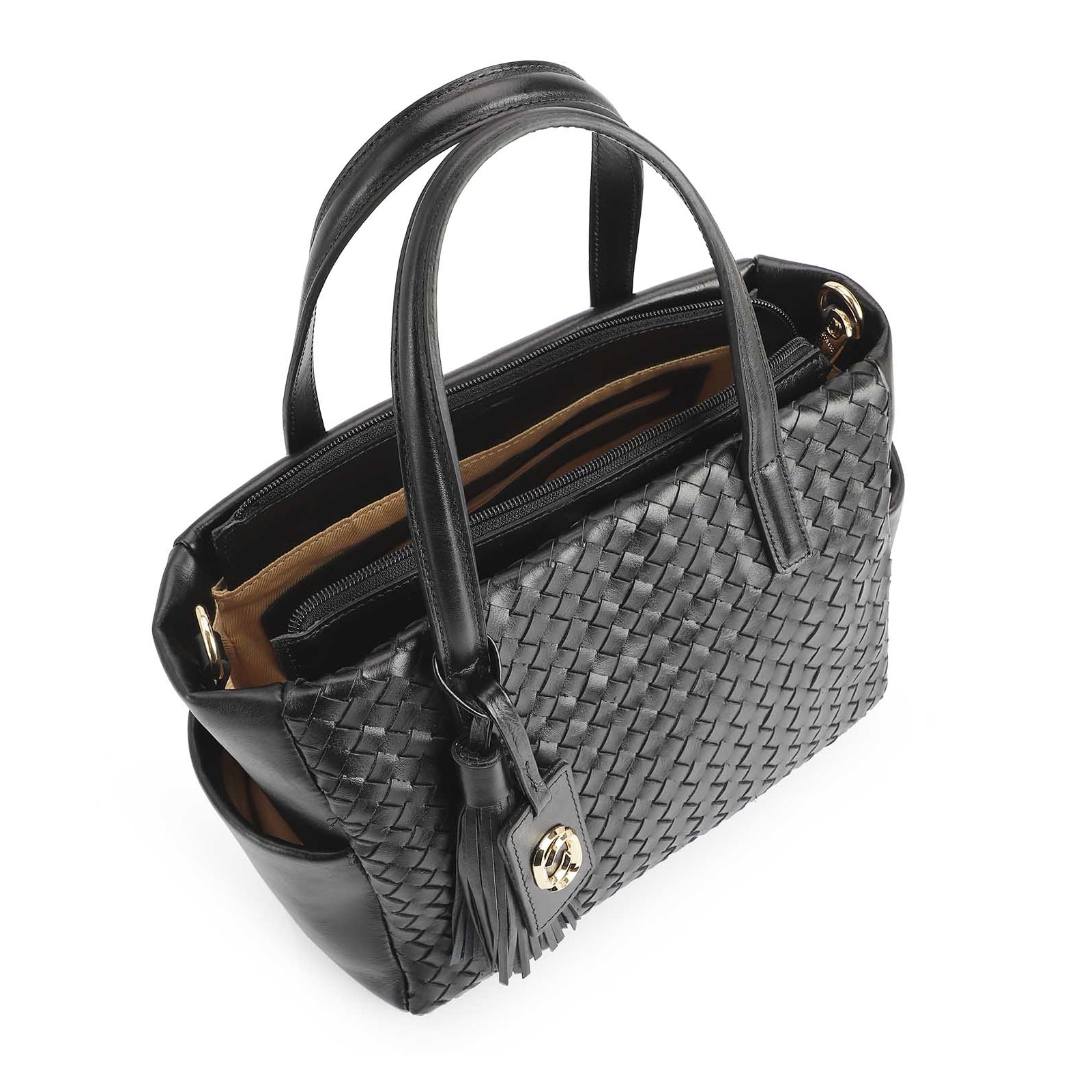 Bolsa Tote Tressê Couro Preto