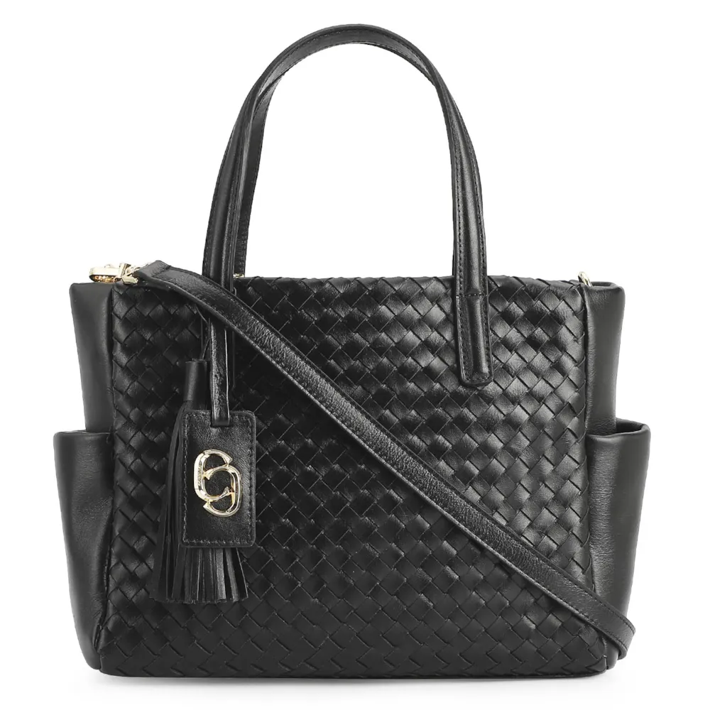 Bolsa Tote Tressê Couro Preto