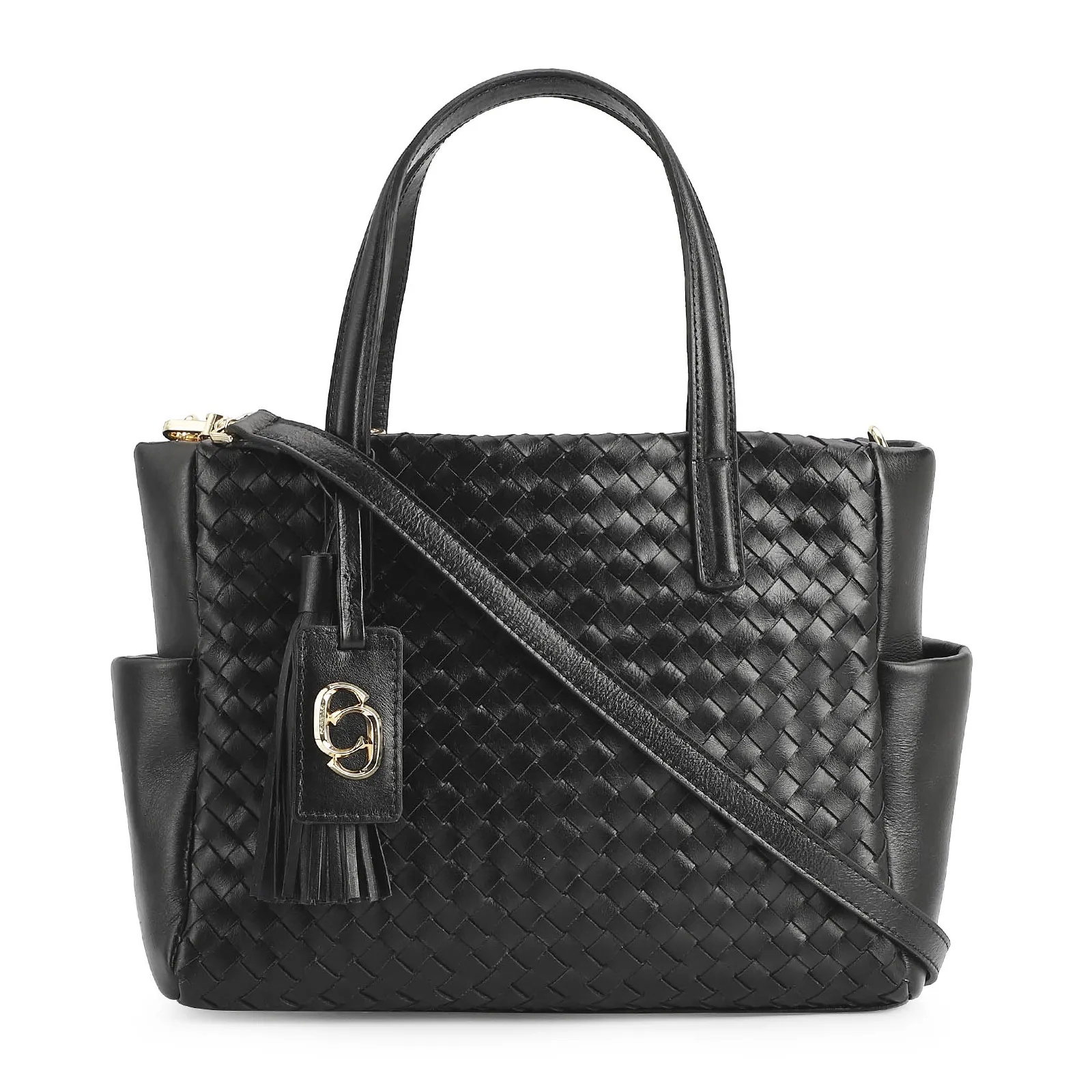 Bolsa Tote Tressê Couro Preto