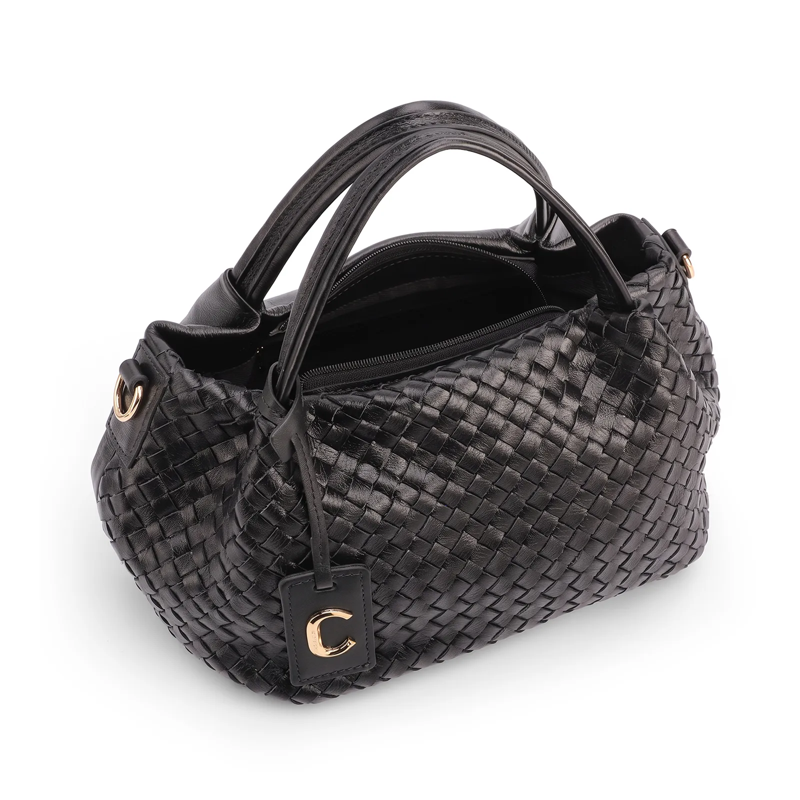 Bolsa Tote Tressê Couro Preto