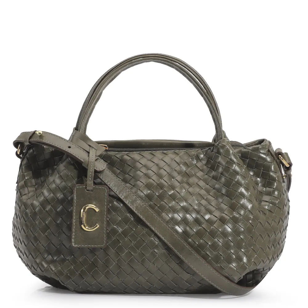 Bolsa Tote Tressê Couro Verde