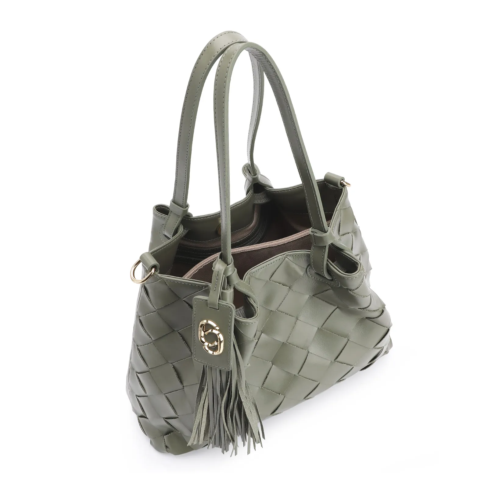 Bolsa Tote Tressê Couro Verde