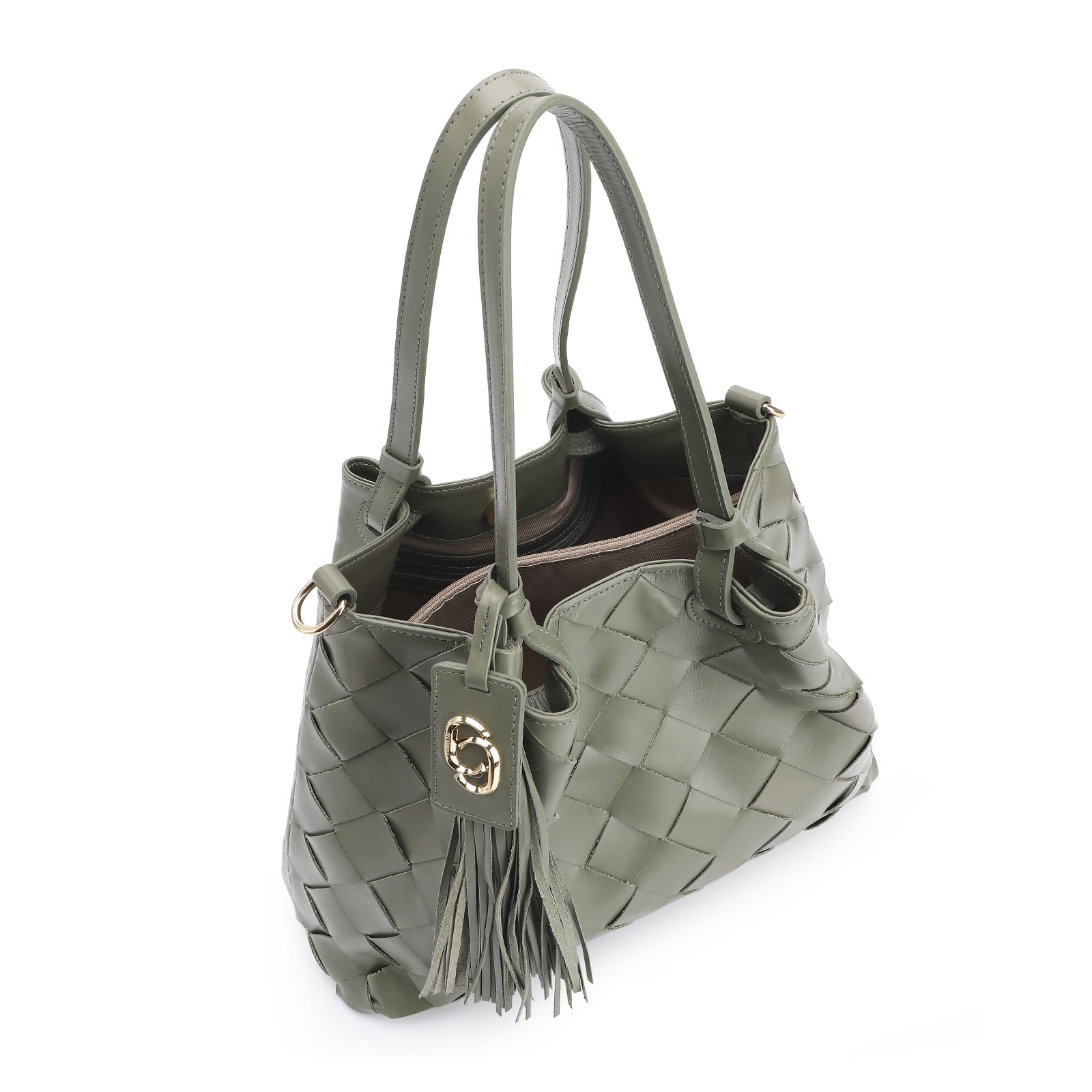Bolsa Tote Tressê Couro Verde