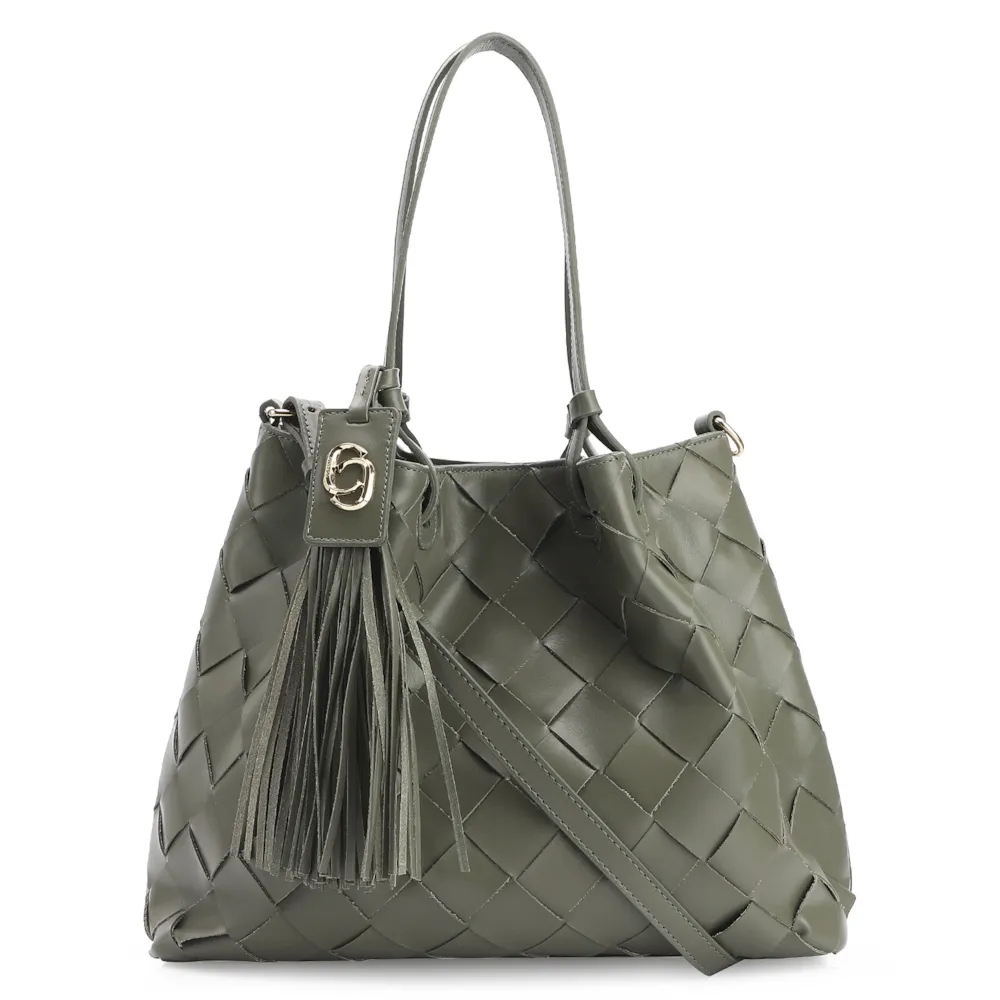 Bolsa Tote Tressê Couro Verde