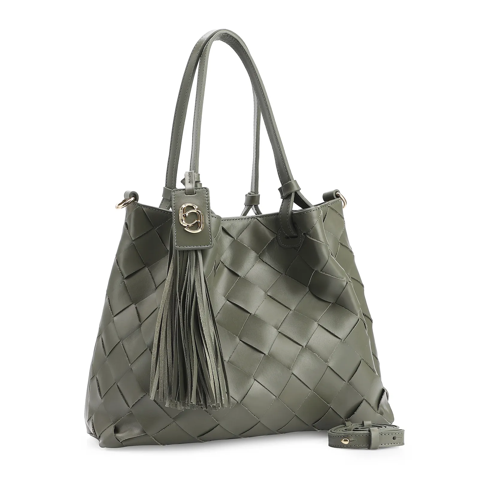 Bolsa Tote Tressê Couro Verde