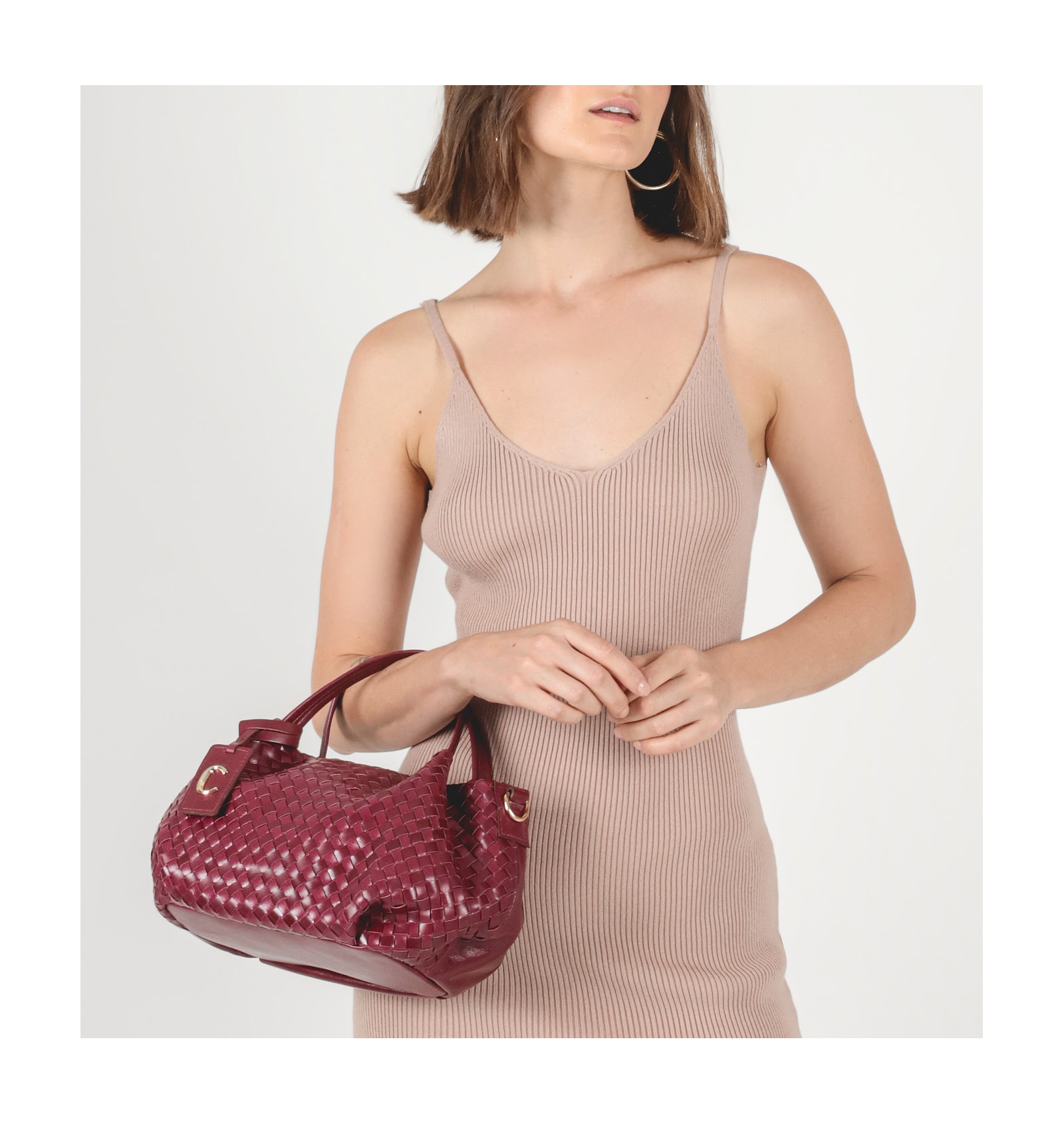 Bolsa Tote Tressê Couro Vinho
