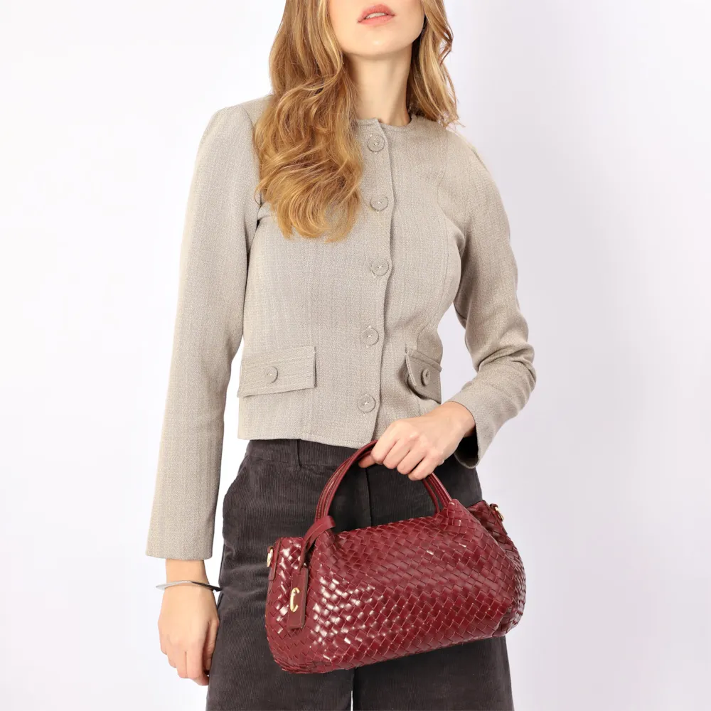 Bolsa Tote Tressê Couro Vinho - imagem 2