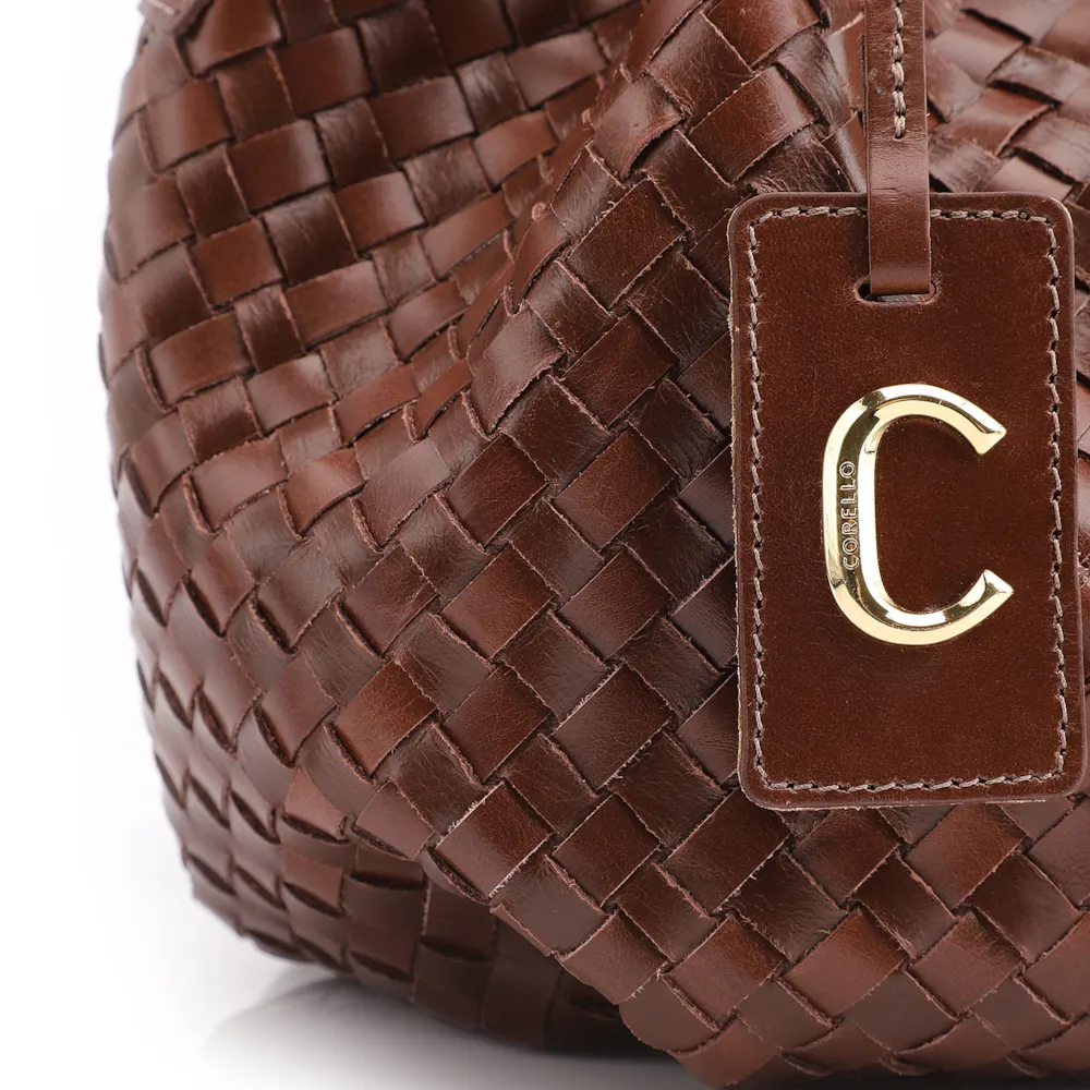 Bolsa Tote Tressê Grande Couro Marrom Tressê - imagem 7