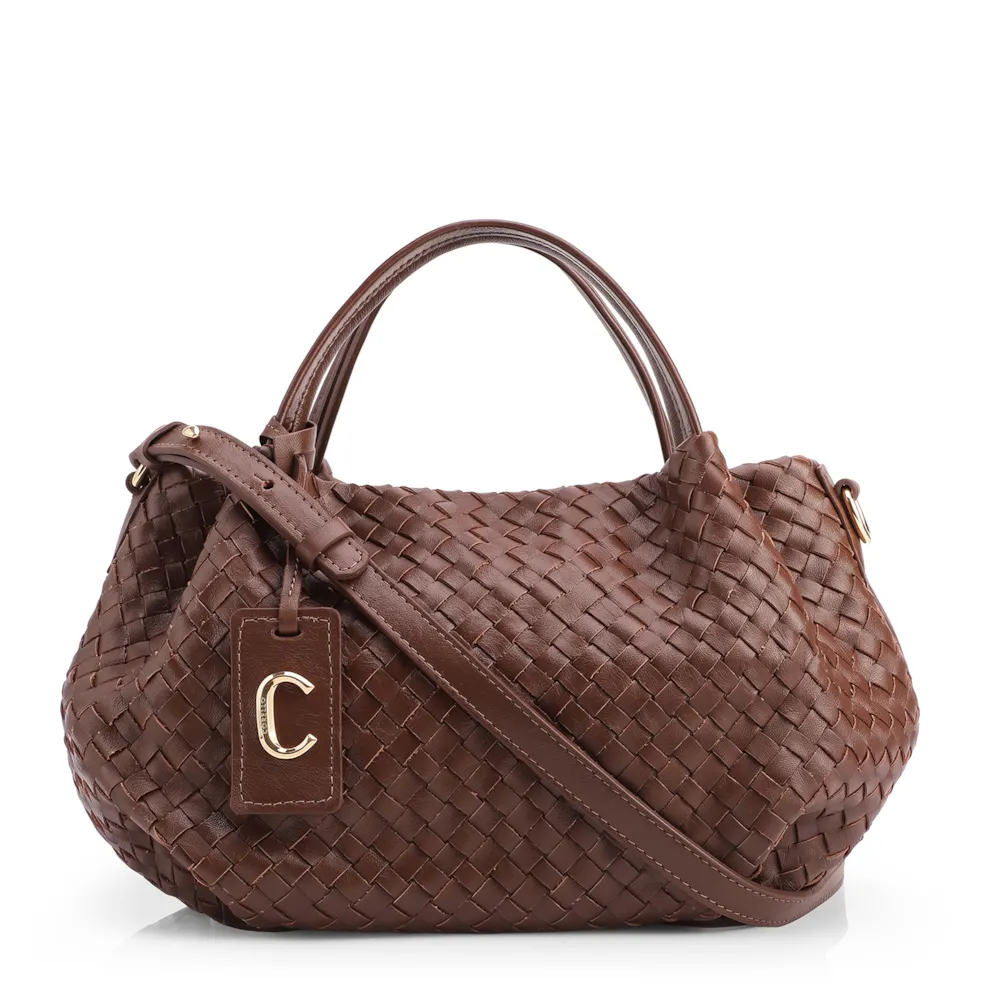 Bolsa Tote Tressê Grande Couro Marrom Tressê