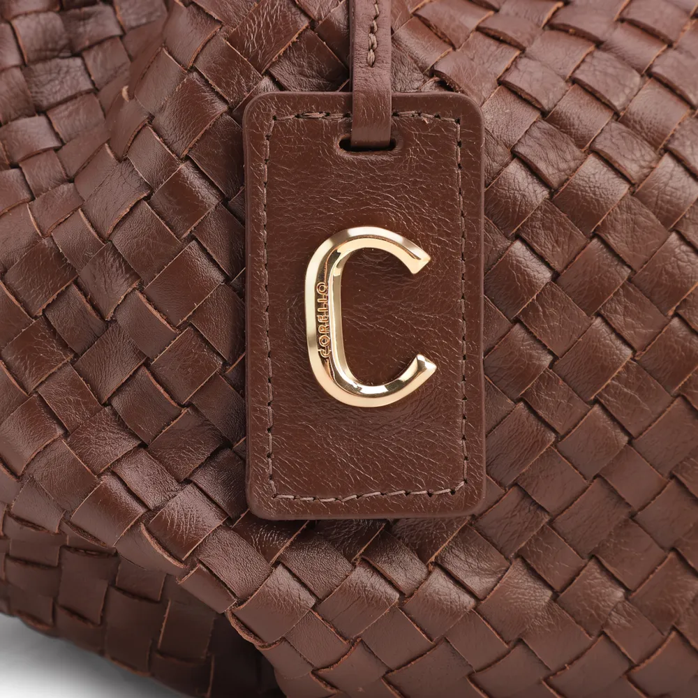 Bolsa Tote Tressê Grande Couro Marrom Tressê - imagem 7