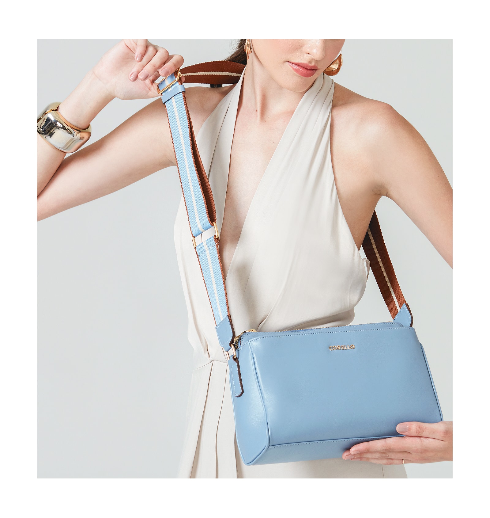 Bolsa Transversal Agnes Couro Azul