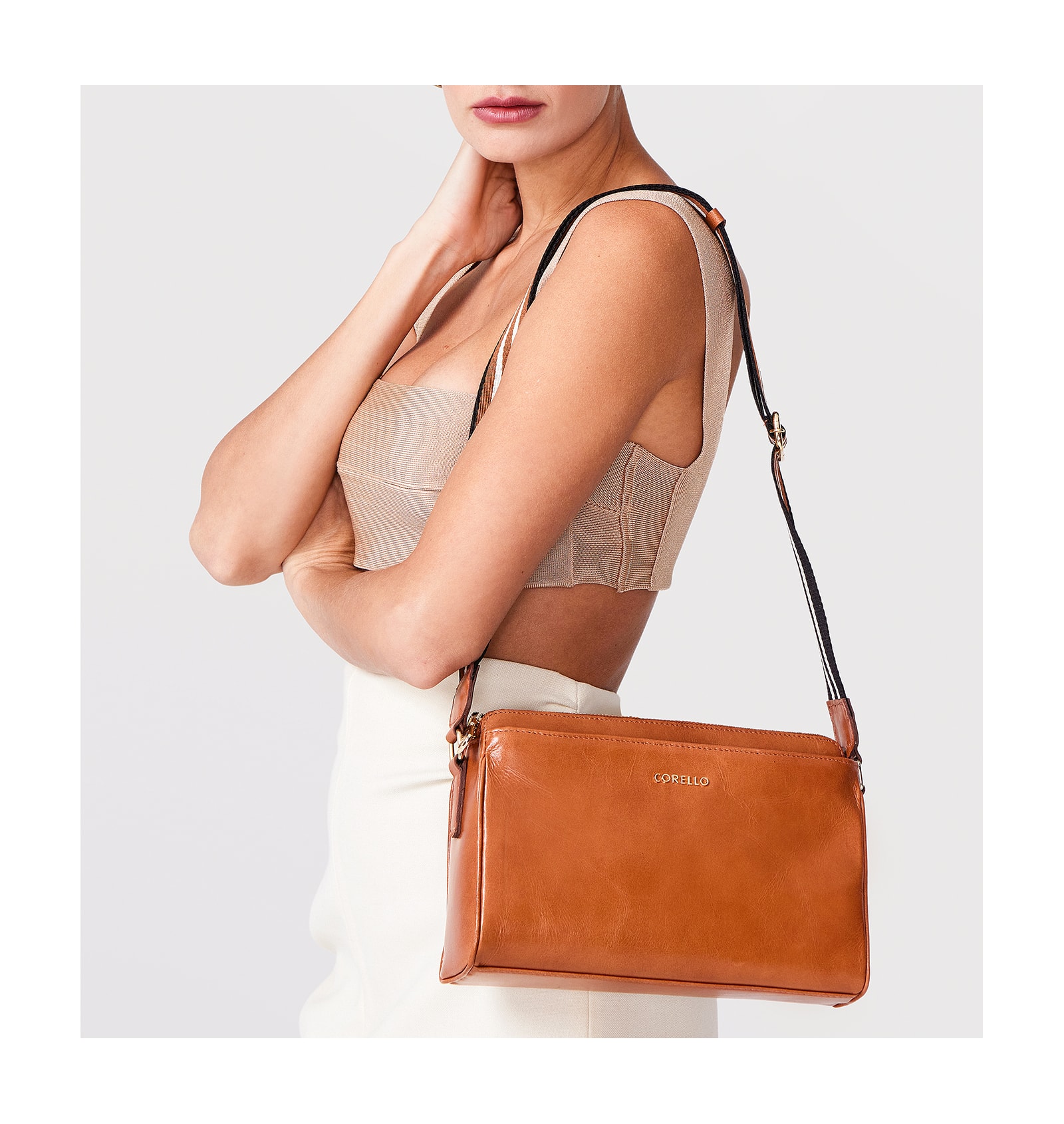 Bolsa Transversal Agnes Couro Marrom