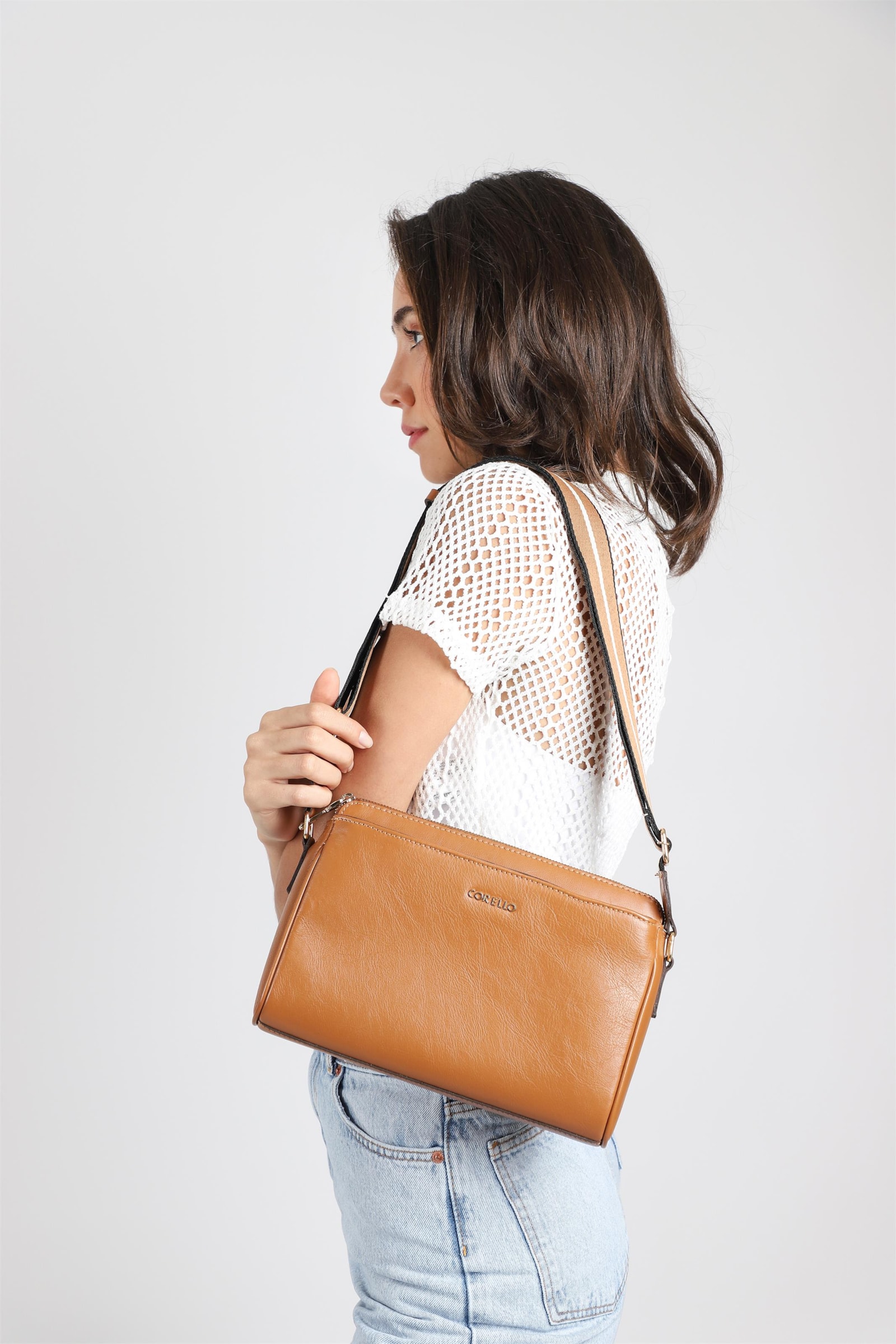 Bolsa Transversal Agnes Couro Marrom
