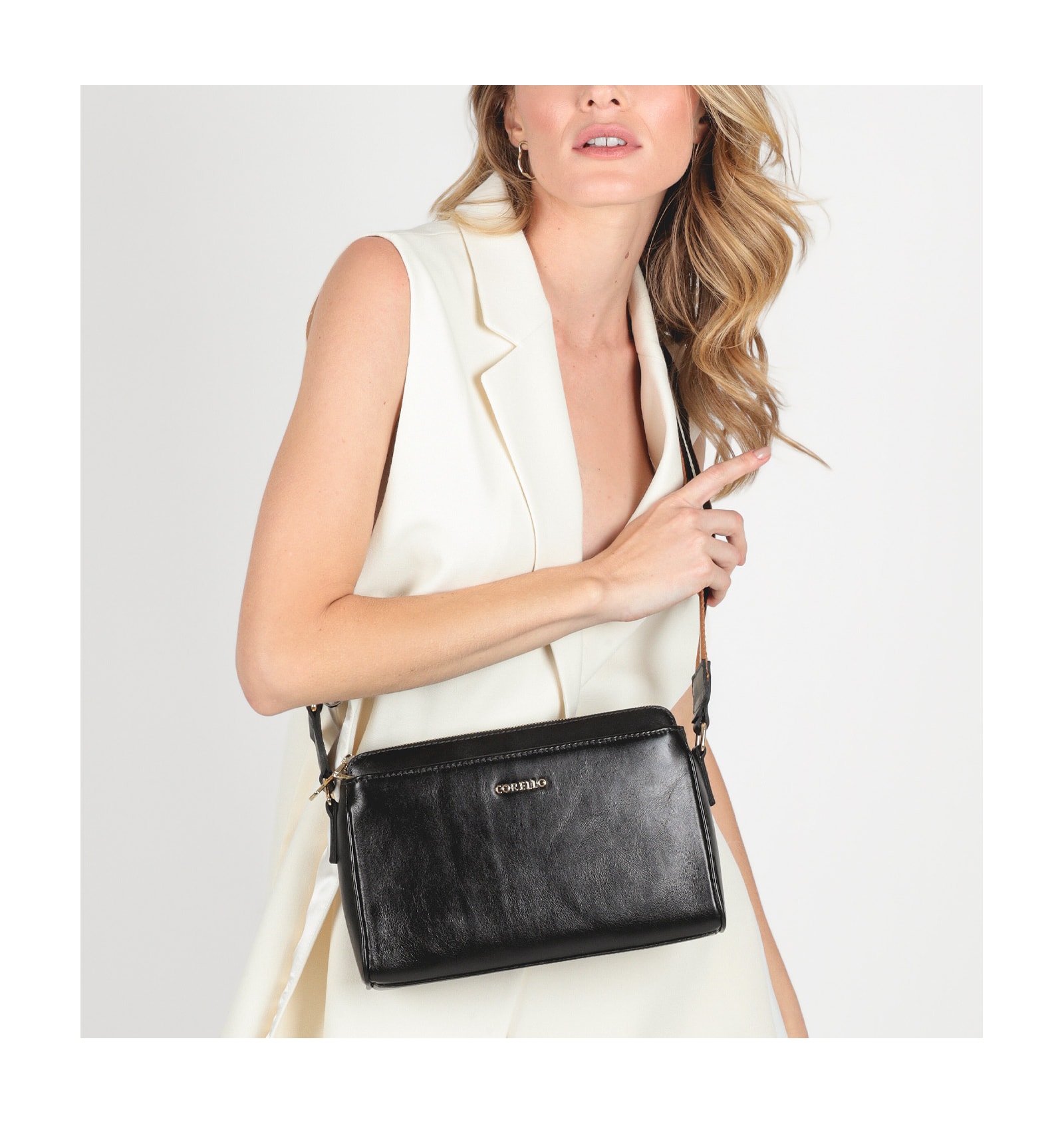 Bolsa Transversal Agnes Couro New Floater Preto