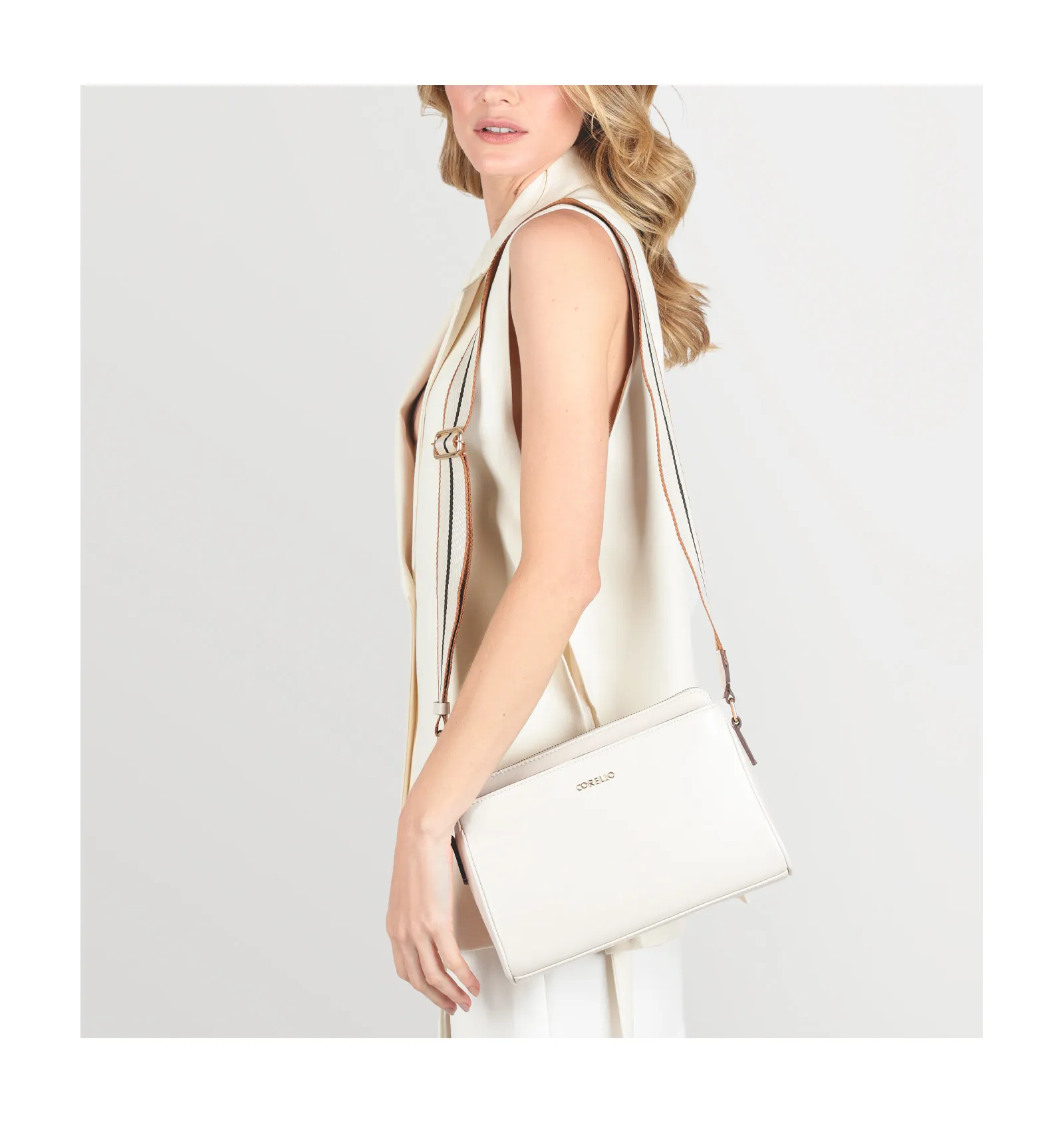 Bolsa Transversal Agnes Couro Off White