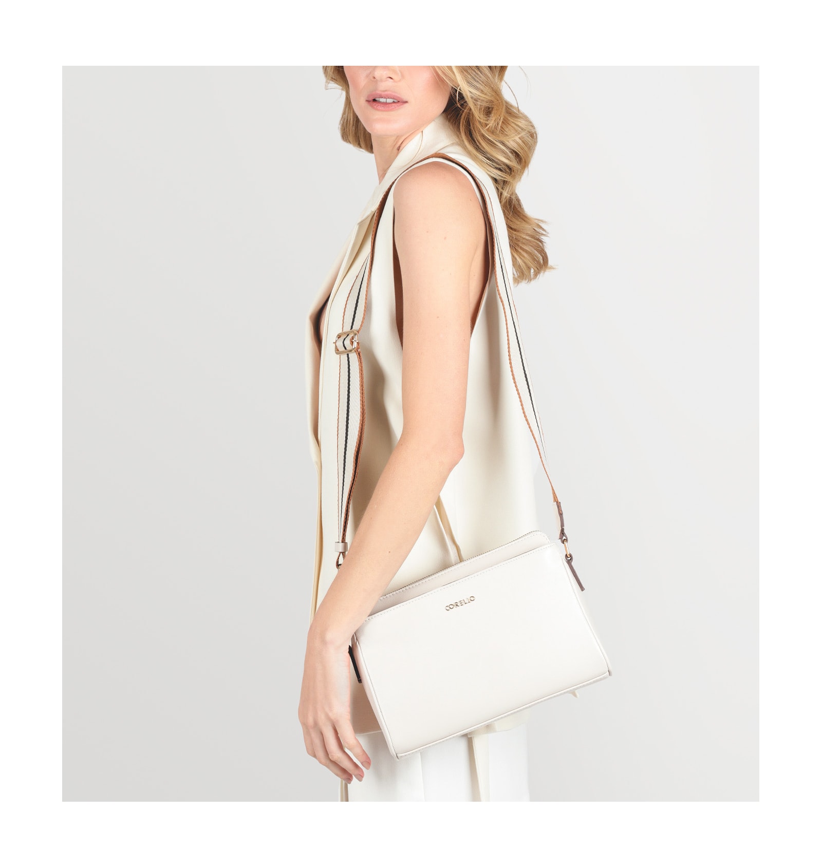 Bolsa Transversal Agnes Couro Off White