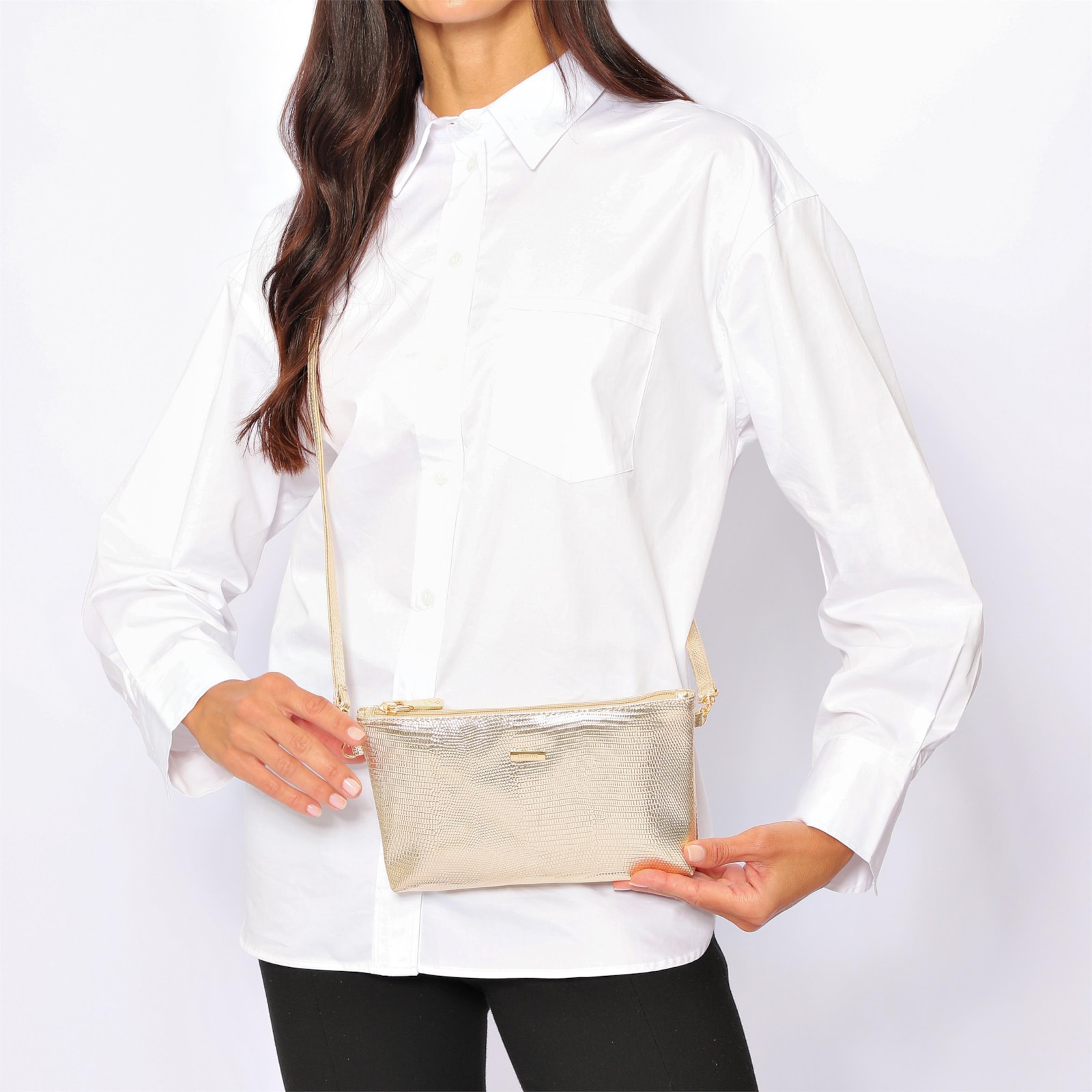 Bolsa Transversal Alt Lezard Dourado