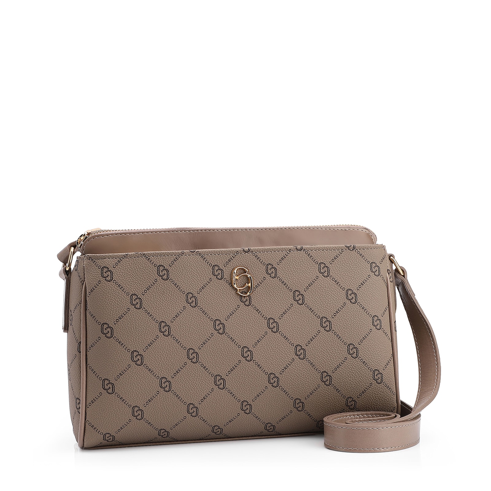 Bolsa Transversal Alt Monograma Couro Bege