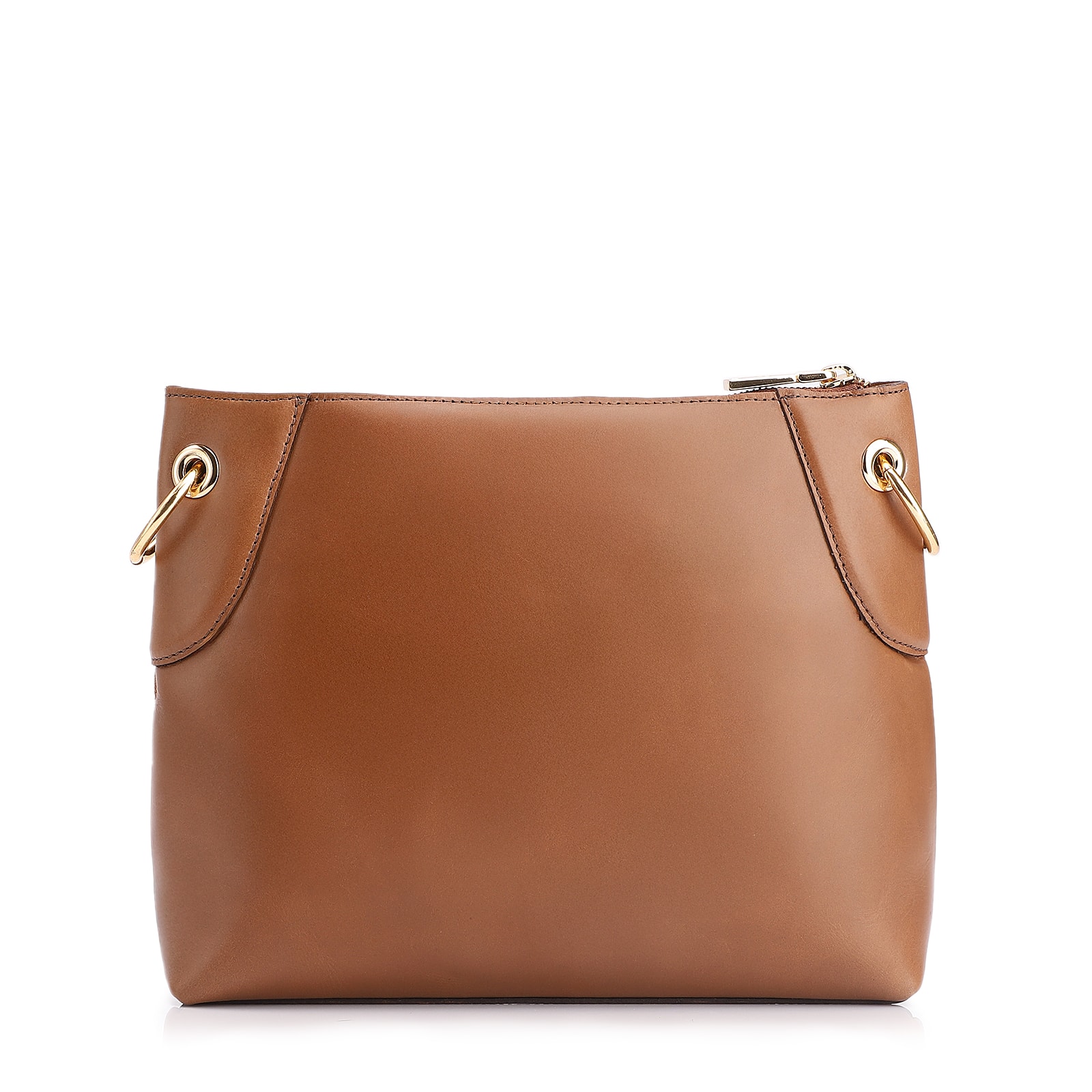 Bolsa Transversal Argola Couro Camurça/Couro Marrom