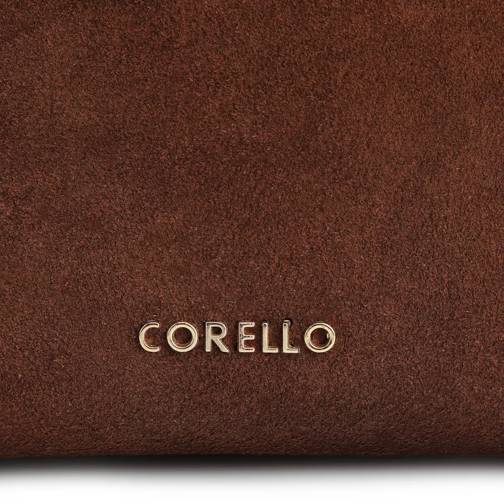Bolsa Transversal Argola Couro Camurça/Couro Marrom Escuro - imagem 6