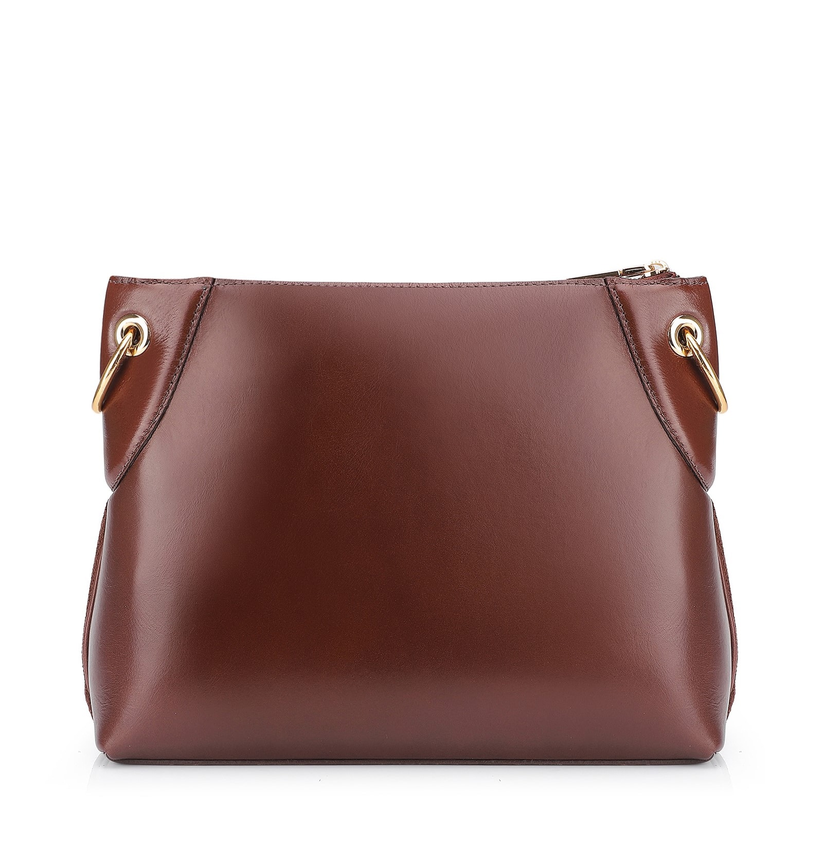 Bolsa Transversal Argola Couro Camurça/Couro Marrom Escuro