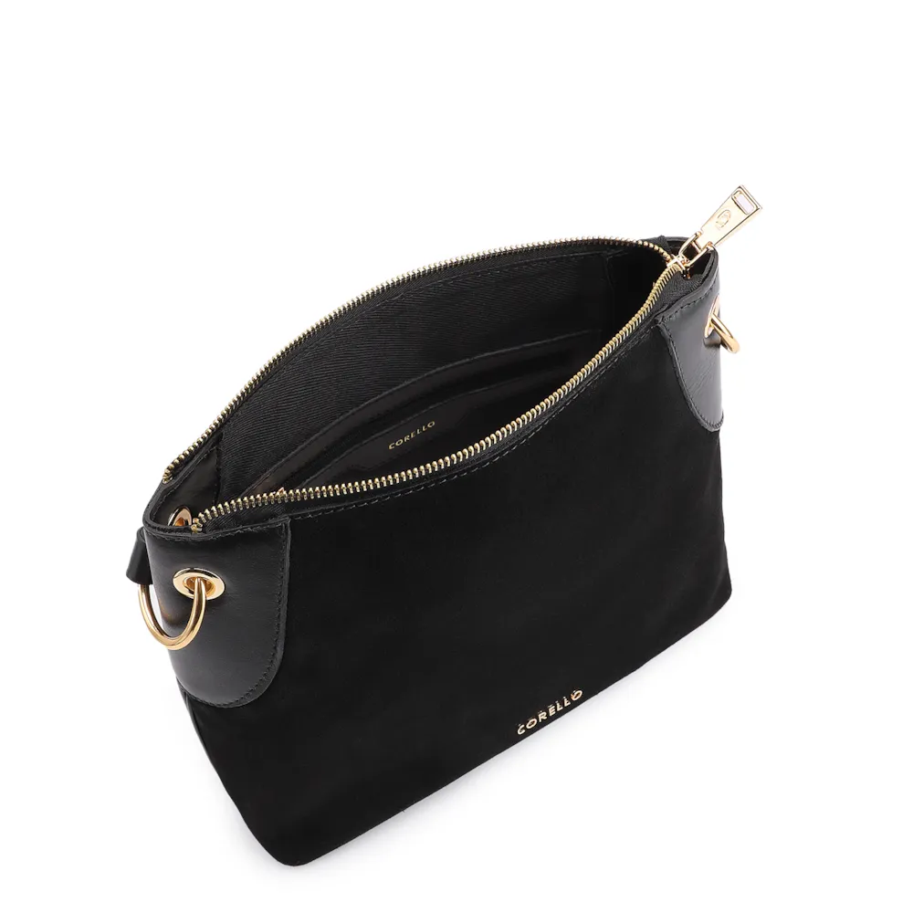 Bolsa Transversal Argola Couro Camurça/Couro Preto - imagem 4