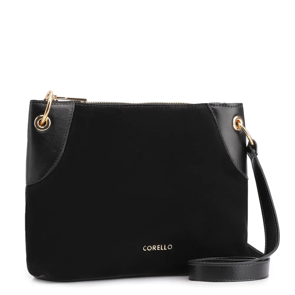 Bolsa Transversal Argola Couro Camurça/Couro Preto - imagem 2
