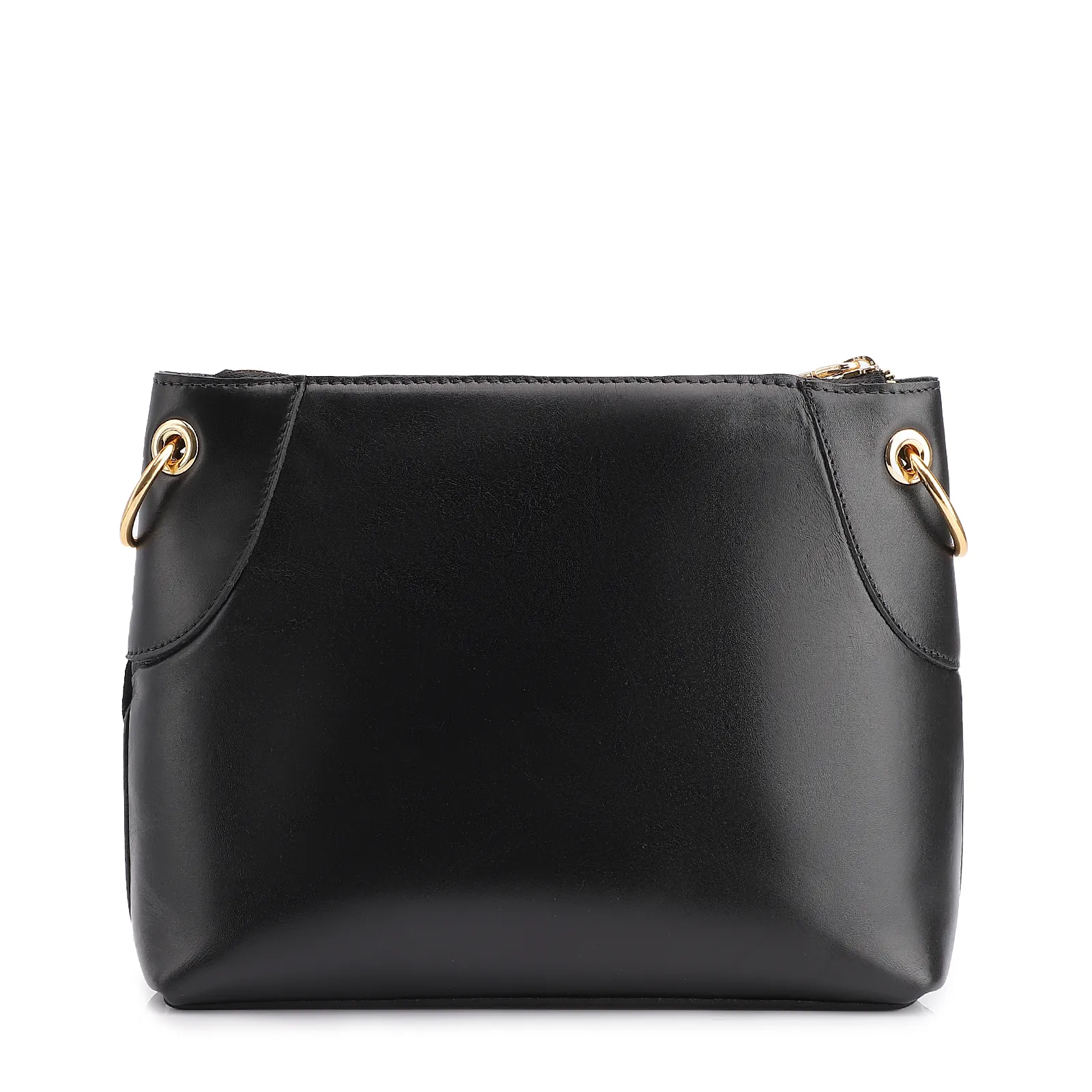 Bolsa Transversal Argola Couro Camurça/Couro Preto