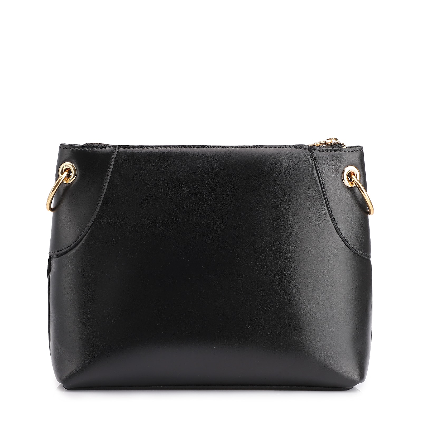 Bolsa Transversal Argola Couro Camurça/Couro Preto
