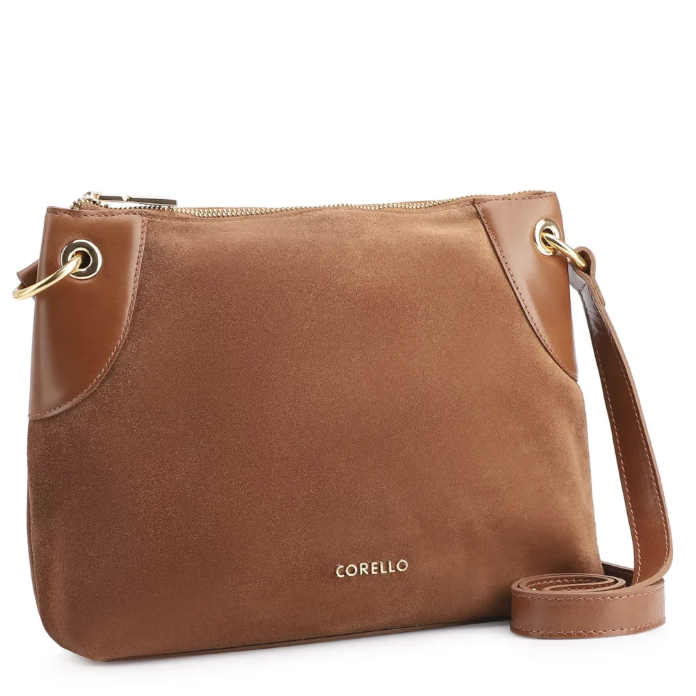 Bolsa Transversal Argola Couro Camurça Marrom/Couro Marrom - imagem 2
