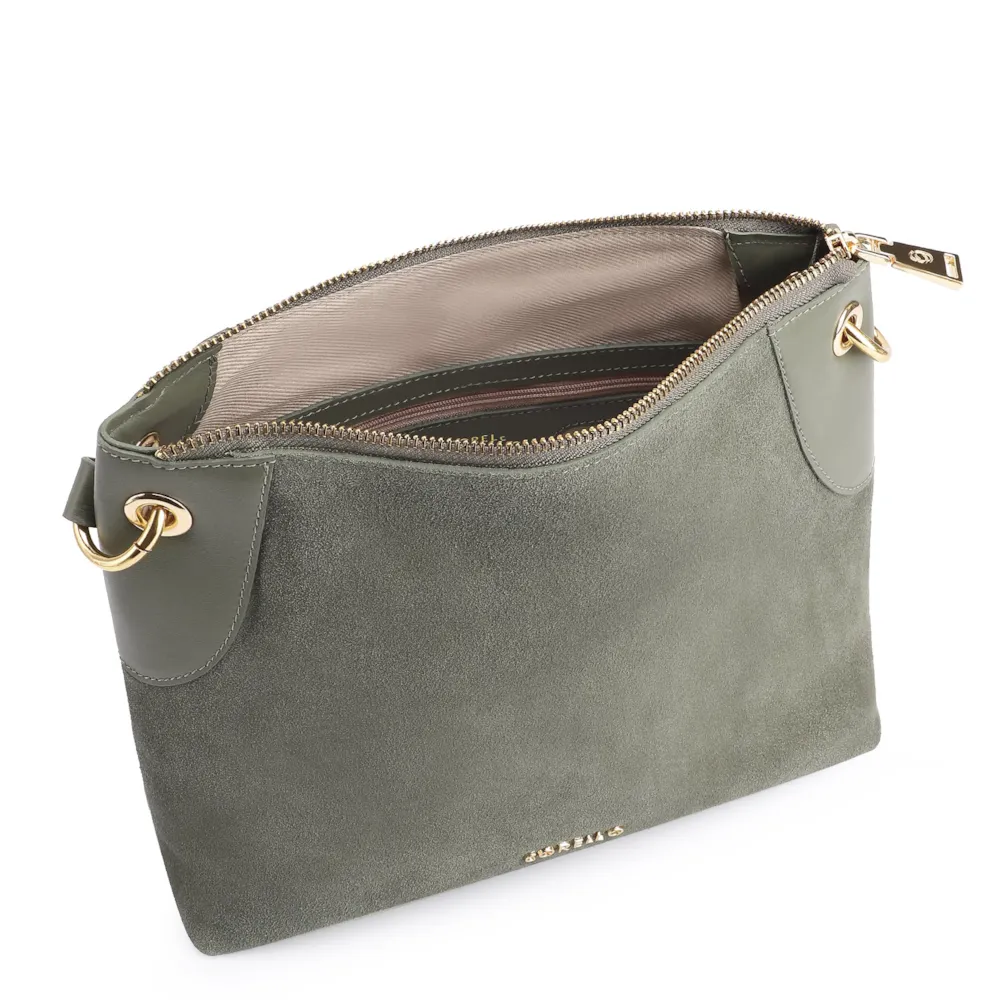 Bolsa Transversal Argola Couro Camurça Verde/Couro Verde - imagem 4