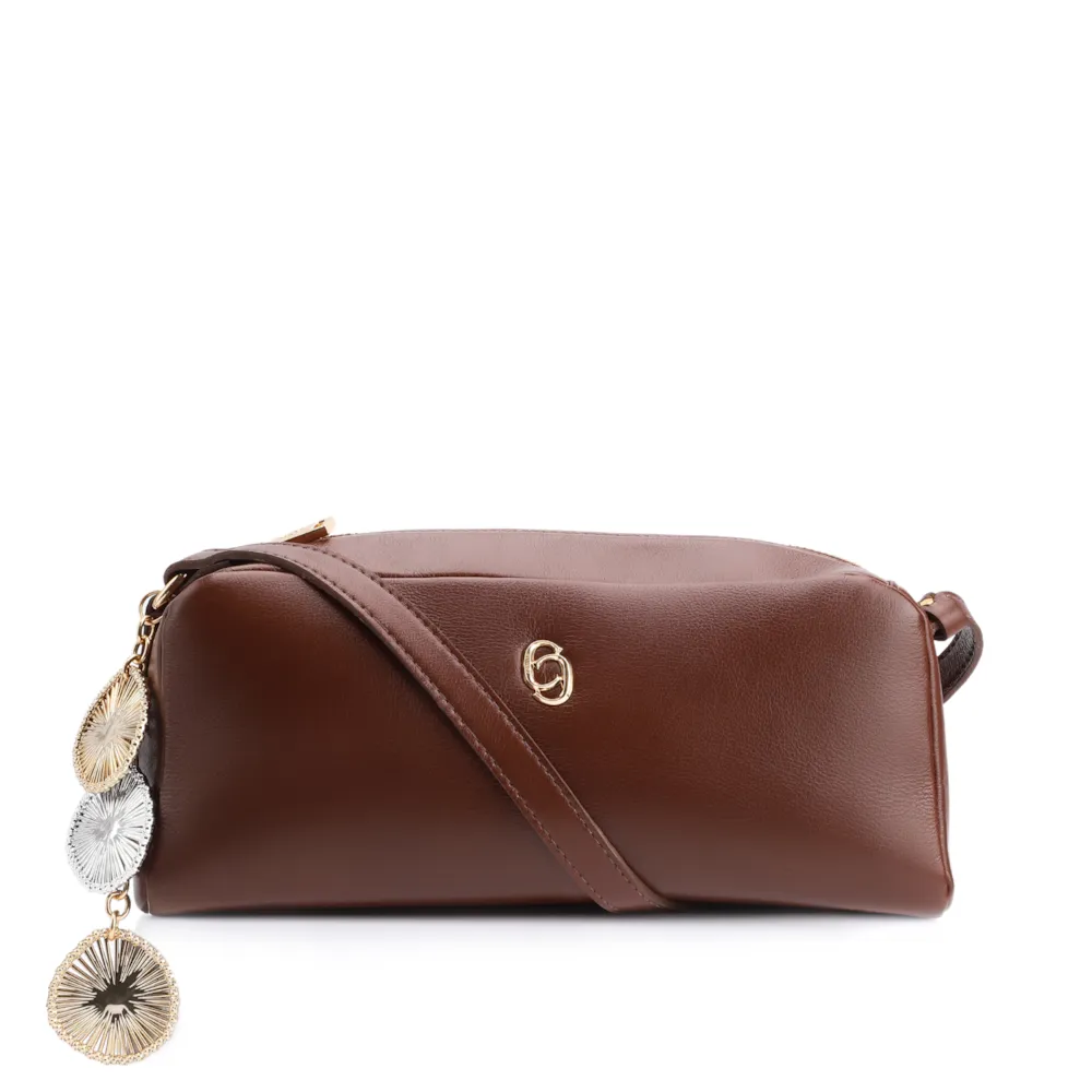 Bolsa Transversal Bag Charm Couro Marrom