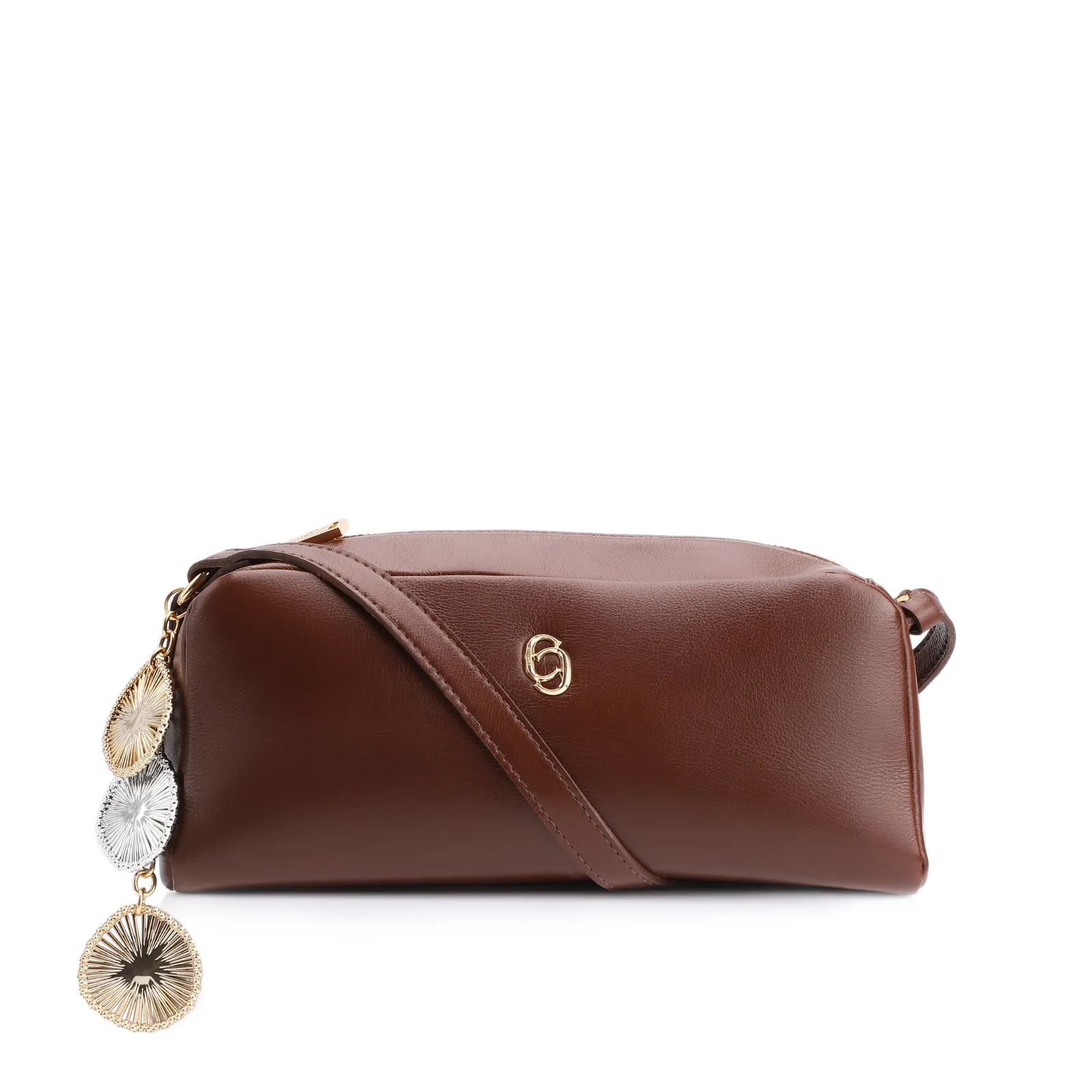 Bolsa Transversal Bag Charm Couro Marrom