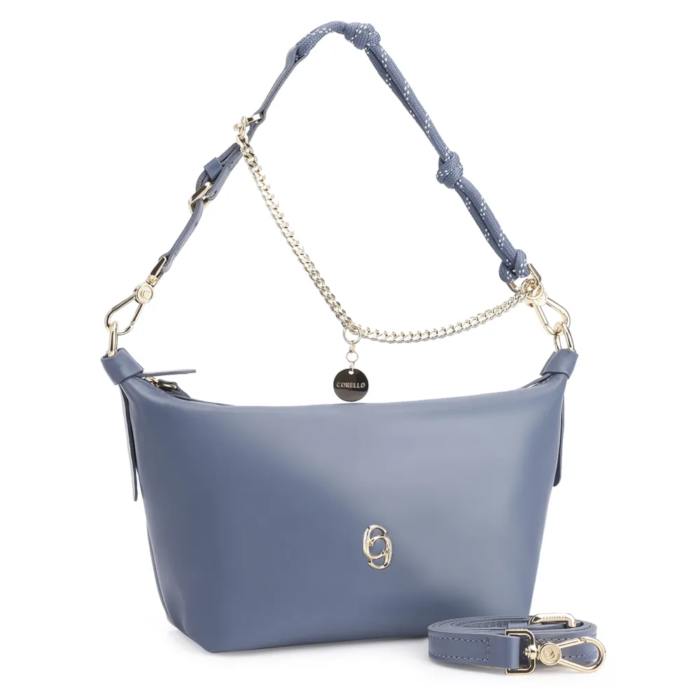 Bolsa Transversal Cordão Couro Azul - imagem 3
