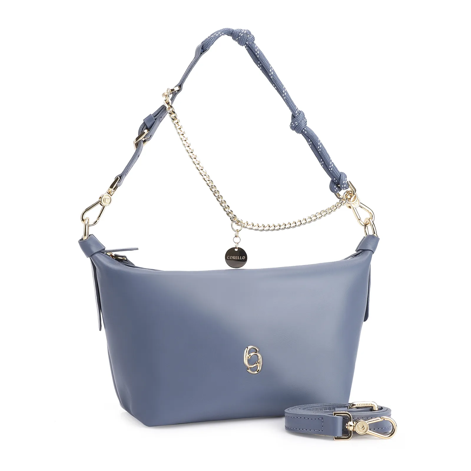 Bolsa Transversal Cordão Couro Azul