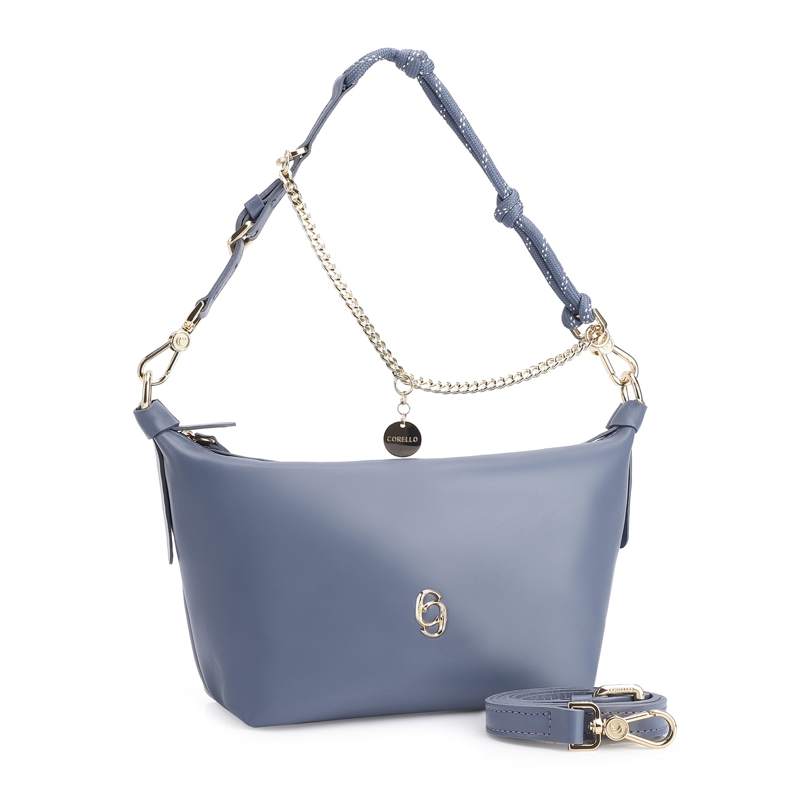 Bolsa Transversal Cordão Couro Azul