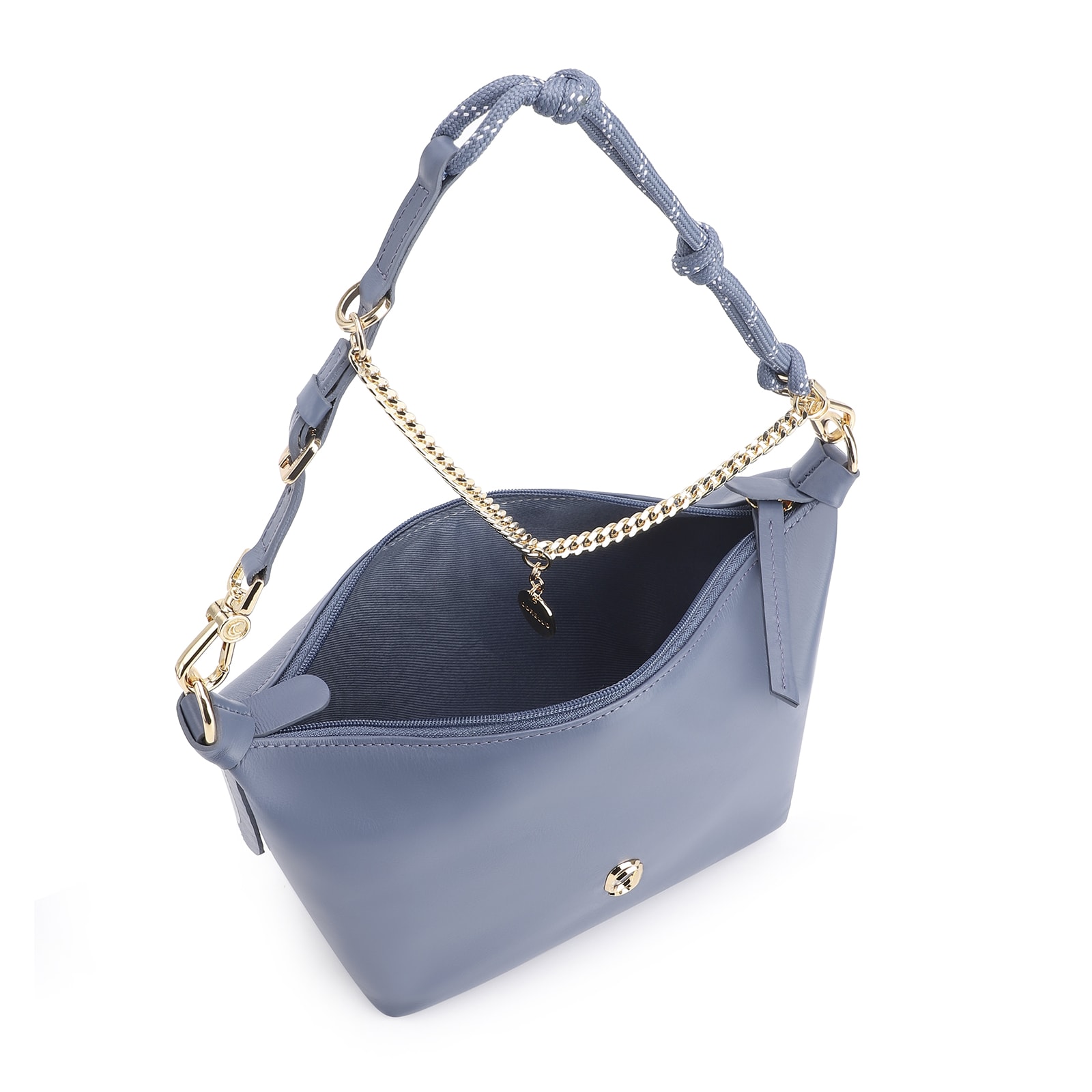 Bolsa Transversal Cordão Couro Azul