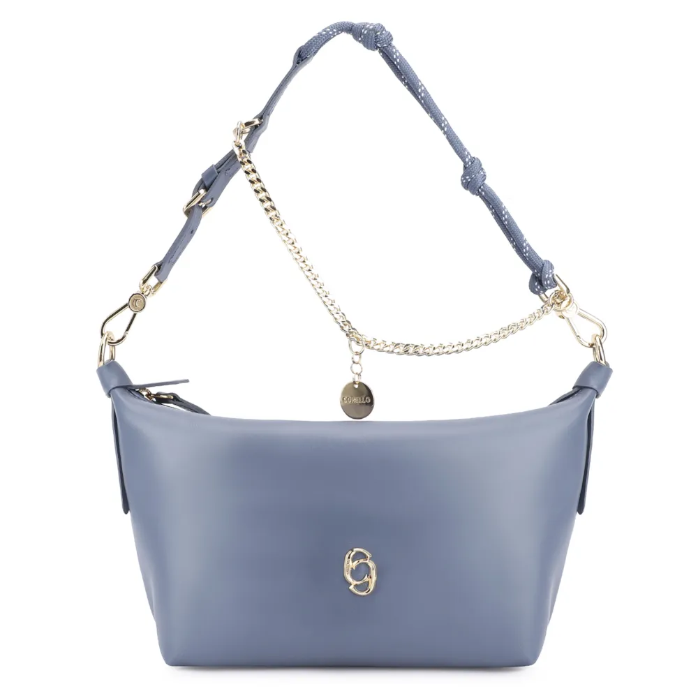 Bolsa Transversal Cordão Couro Azul