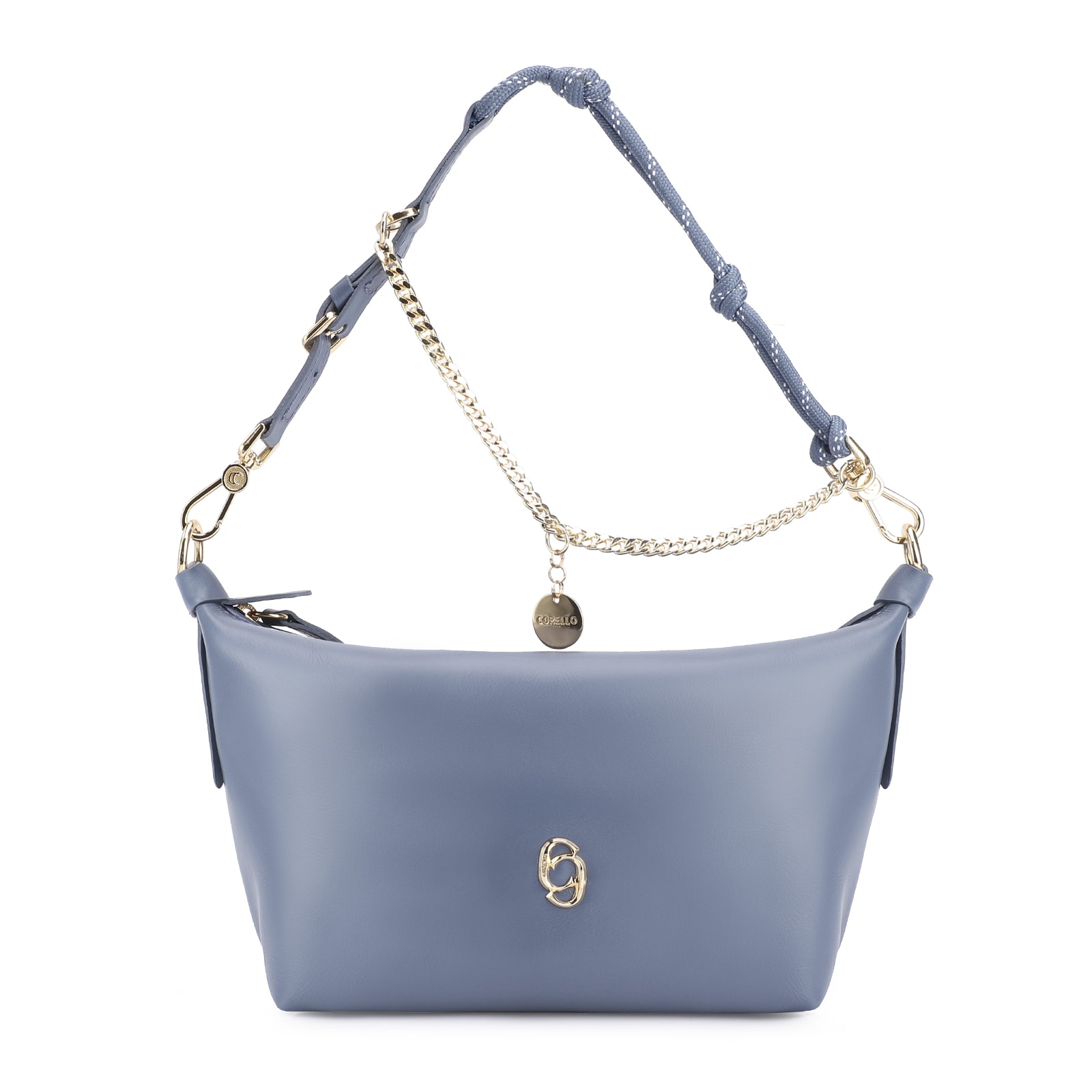 Bolsa Transversal Cordão Couro Azul