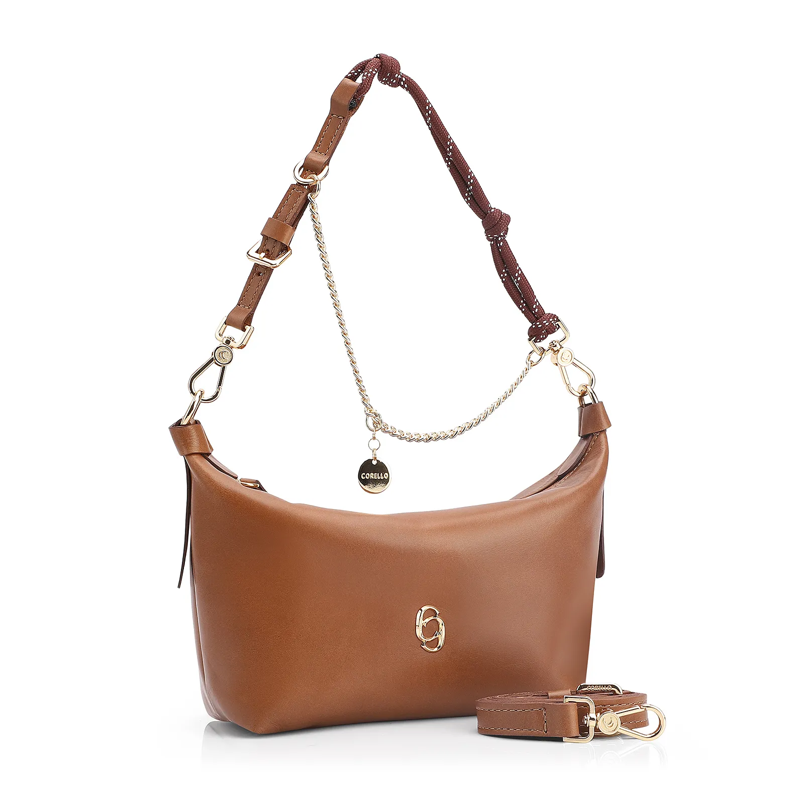 Bolsa Transversal Cordão Couro Marrom