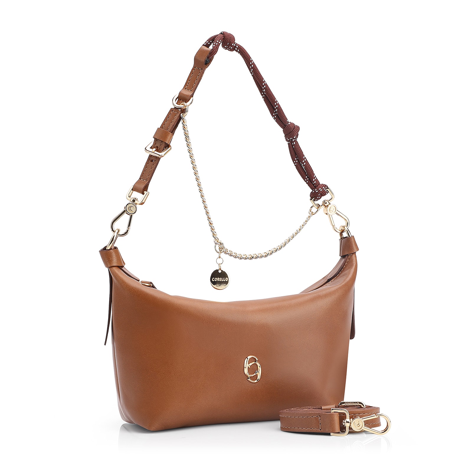 Bolsa Transversal Cordão Couro Marrom