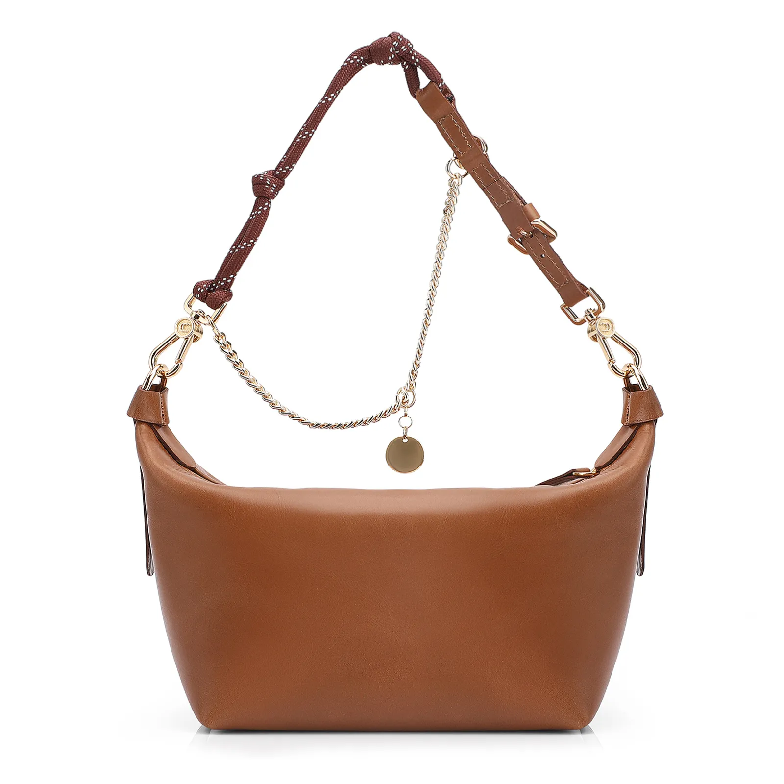 Bolsa Transversal Cordão Couro Marrom