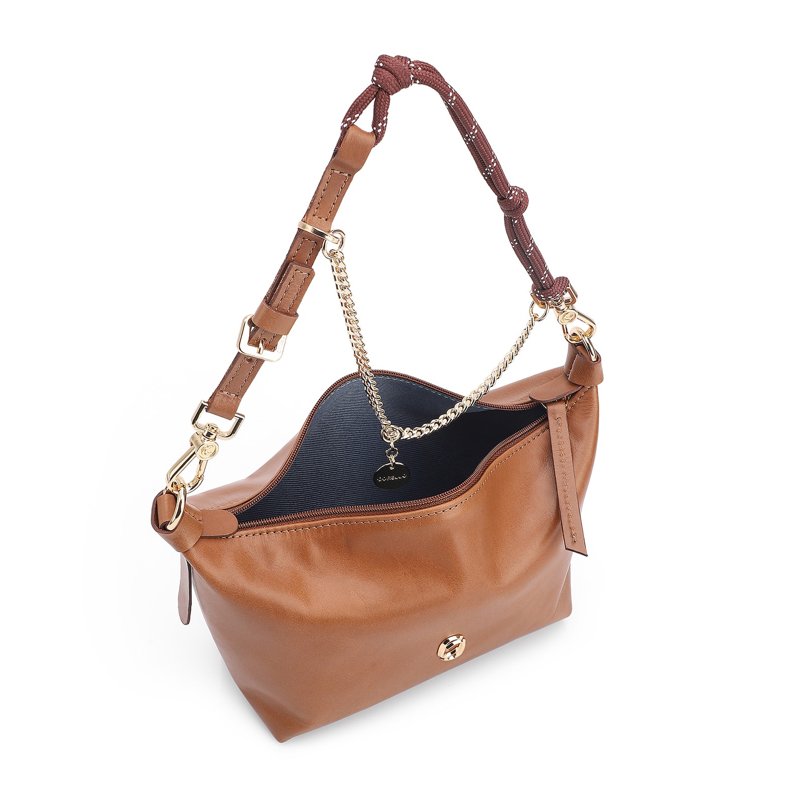 Bolsa Transversal Cordão Couro Marrom