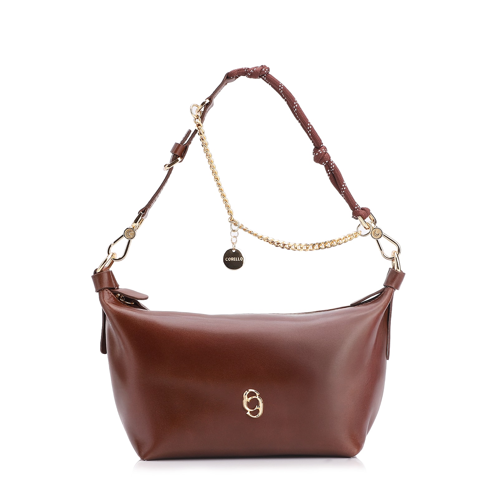 Bolsa Transversal Cordão Couro Marrom Escuro