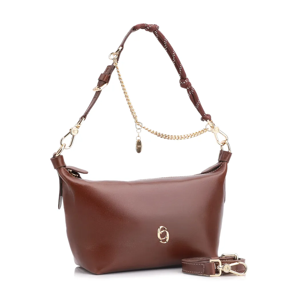 Bolsa Transversal Cordão Couro Marrom Escuro - imagem 3