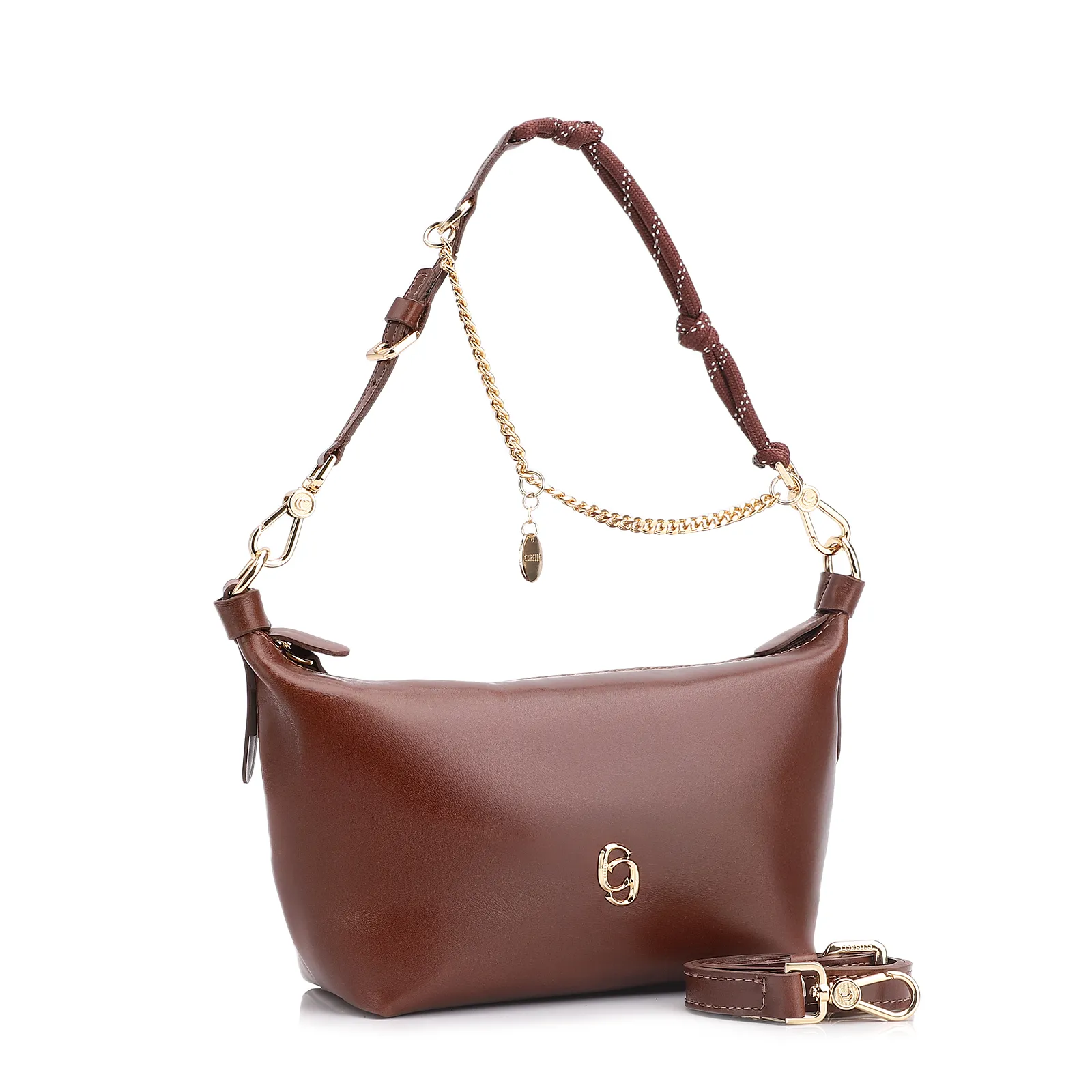 Bolsa Transversal Cordão Couro Marrom Escuro