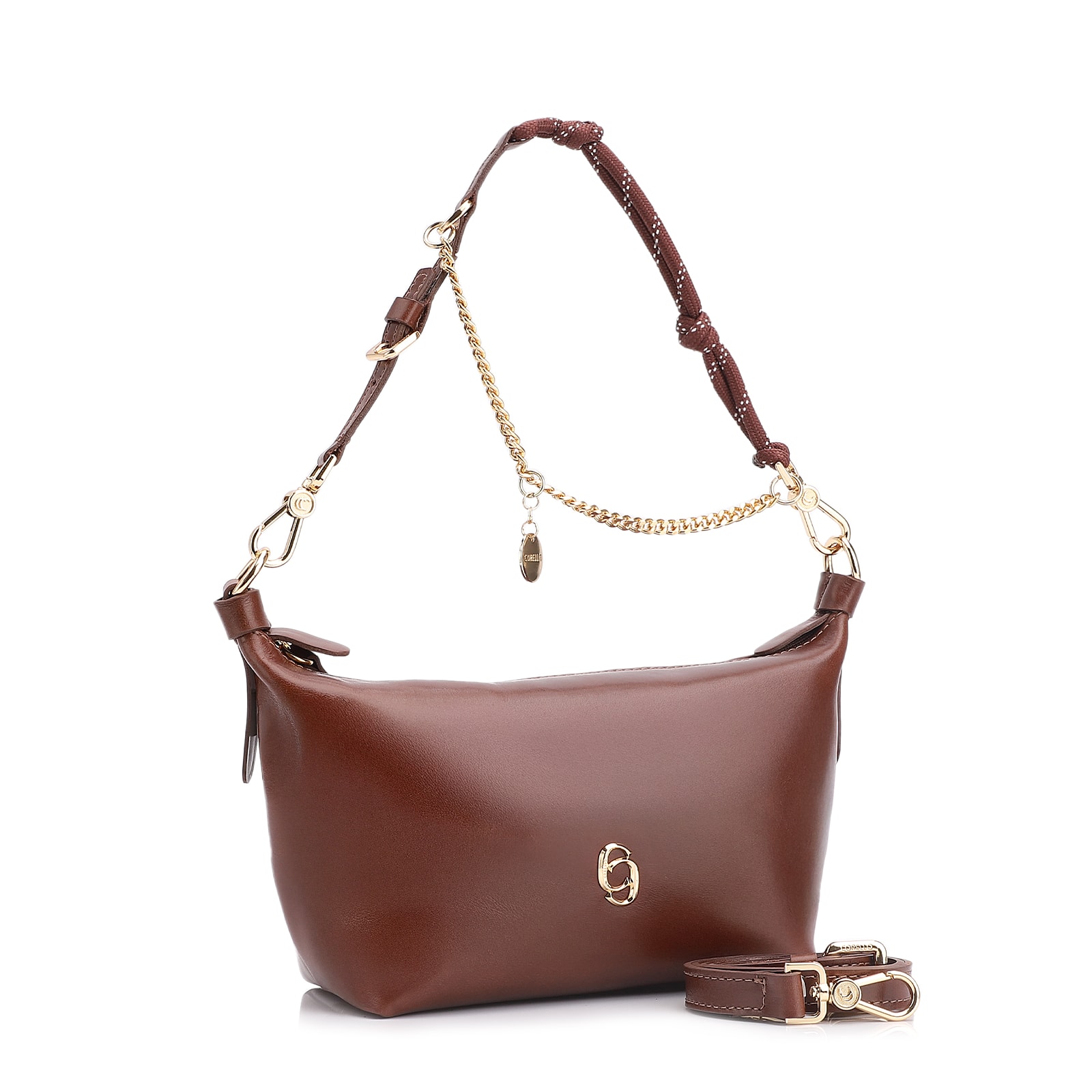 Bolsa Transversal Cordão Couro Marrom Escuro