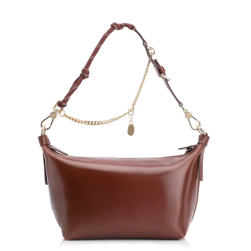 Bolsa Transversal Cordão Couro Marrom Escuro - imagem 4