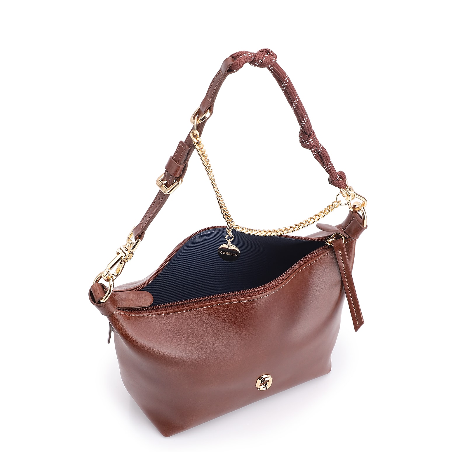 Bolsa Transversal Cordão Couro Marrom Escuro
